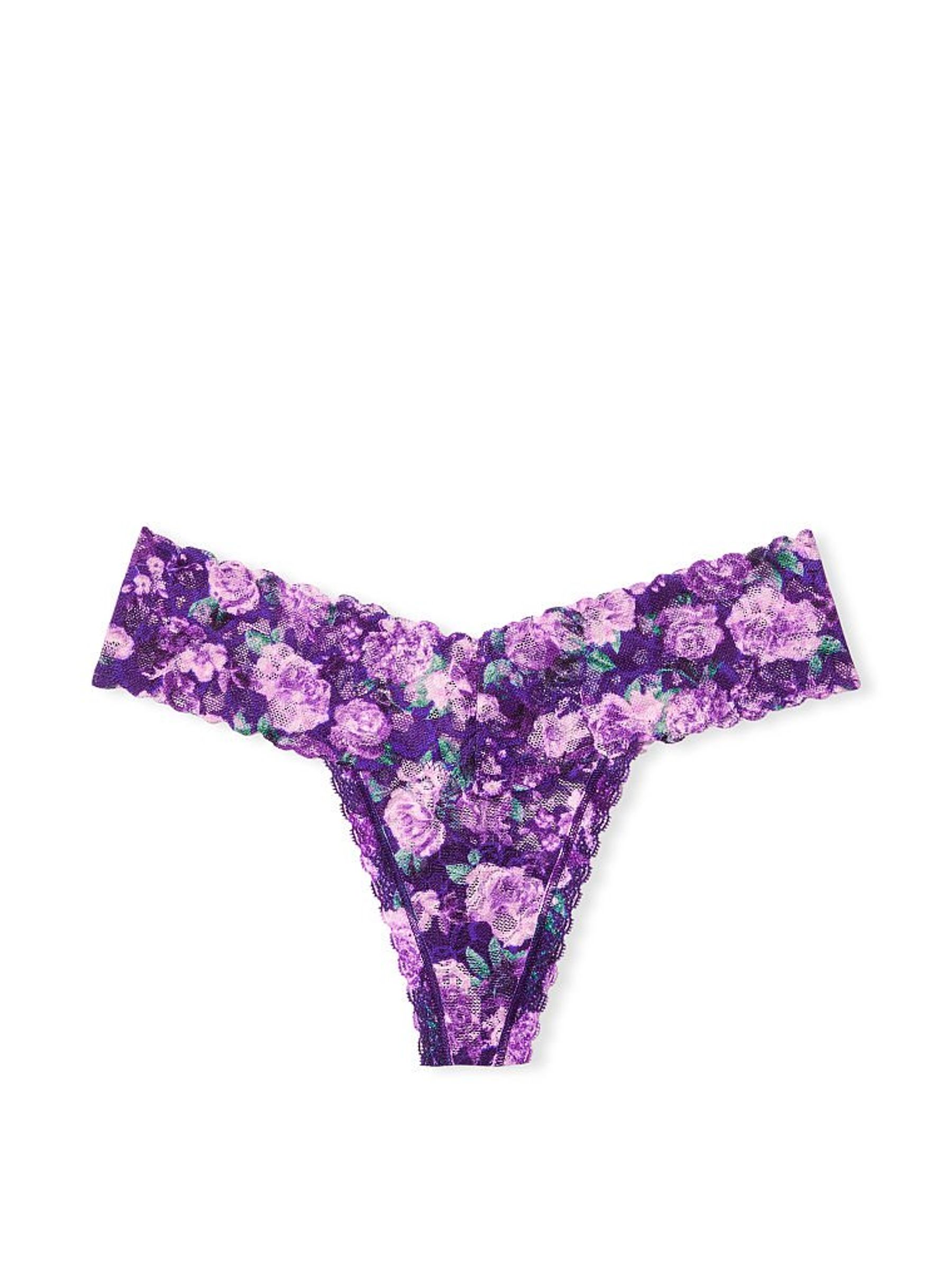 Night Ocean Small Rosey Florals Purple Lace Thong Knickers - Image 3 of 3