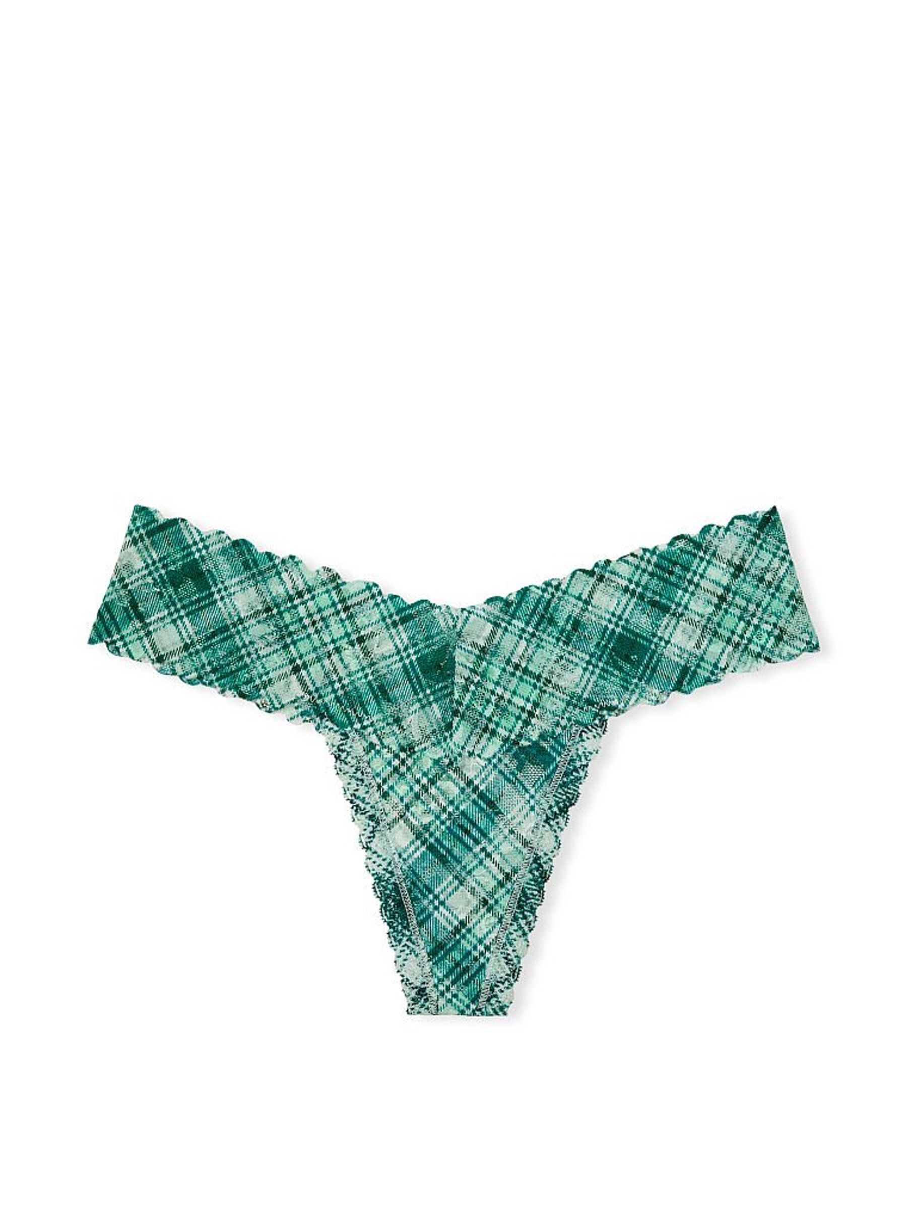 Aqua Crystal Blue Plaid Lace Thong Knickers - Image 3 of 3
