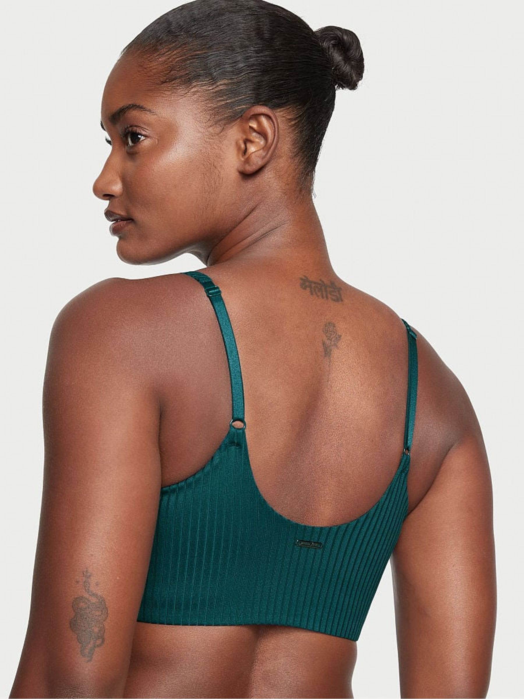 Black Ivy Green Lace Up Ribbed Low Impact Sports Bra - Image 2 of 4