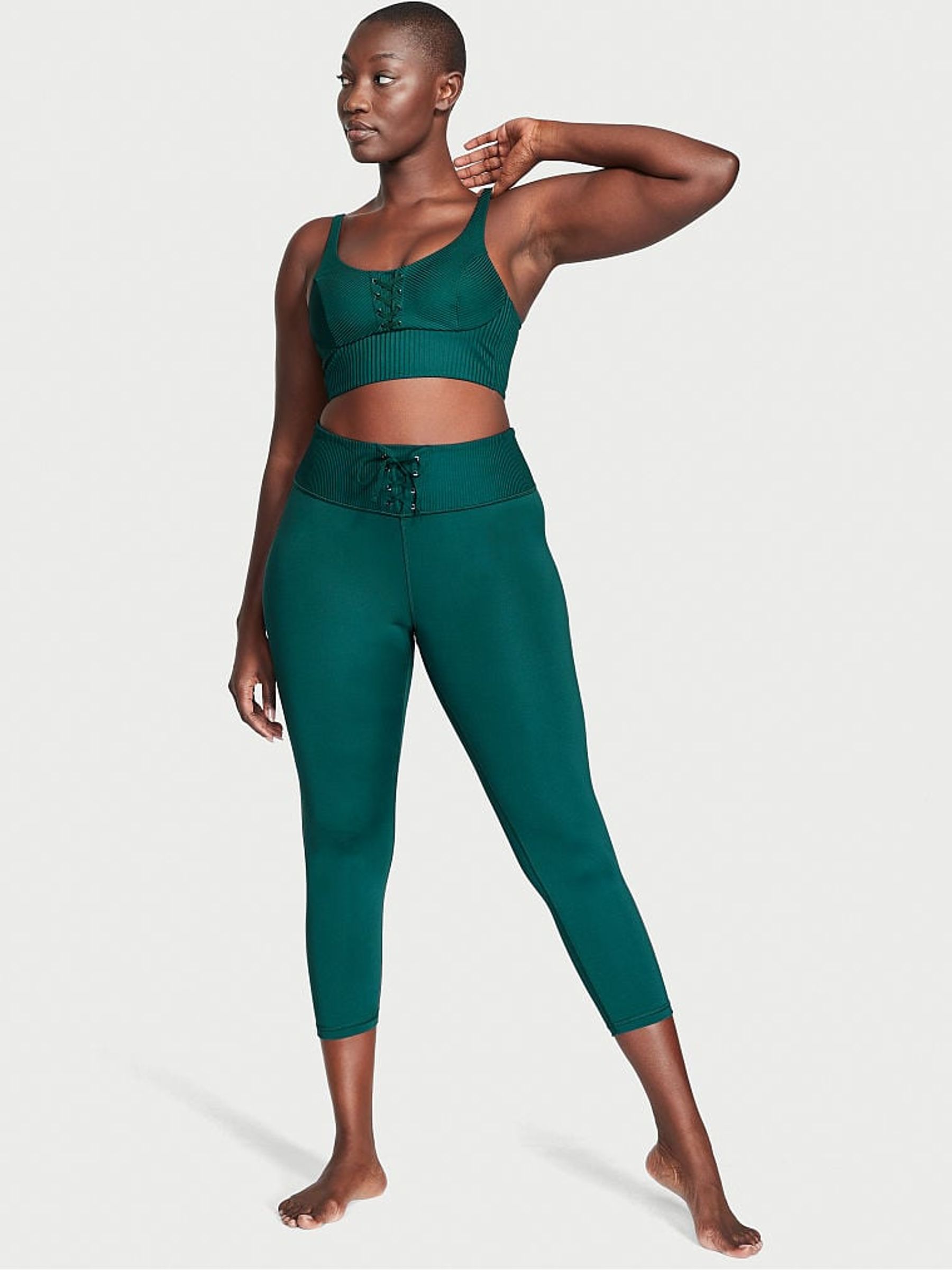 Black Ivy Green Lace Up Ribbed Low Impact Sports Bra - Image 3 of 4