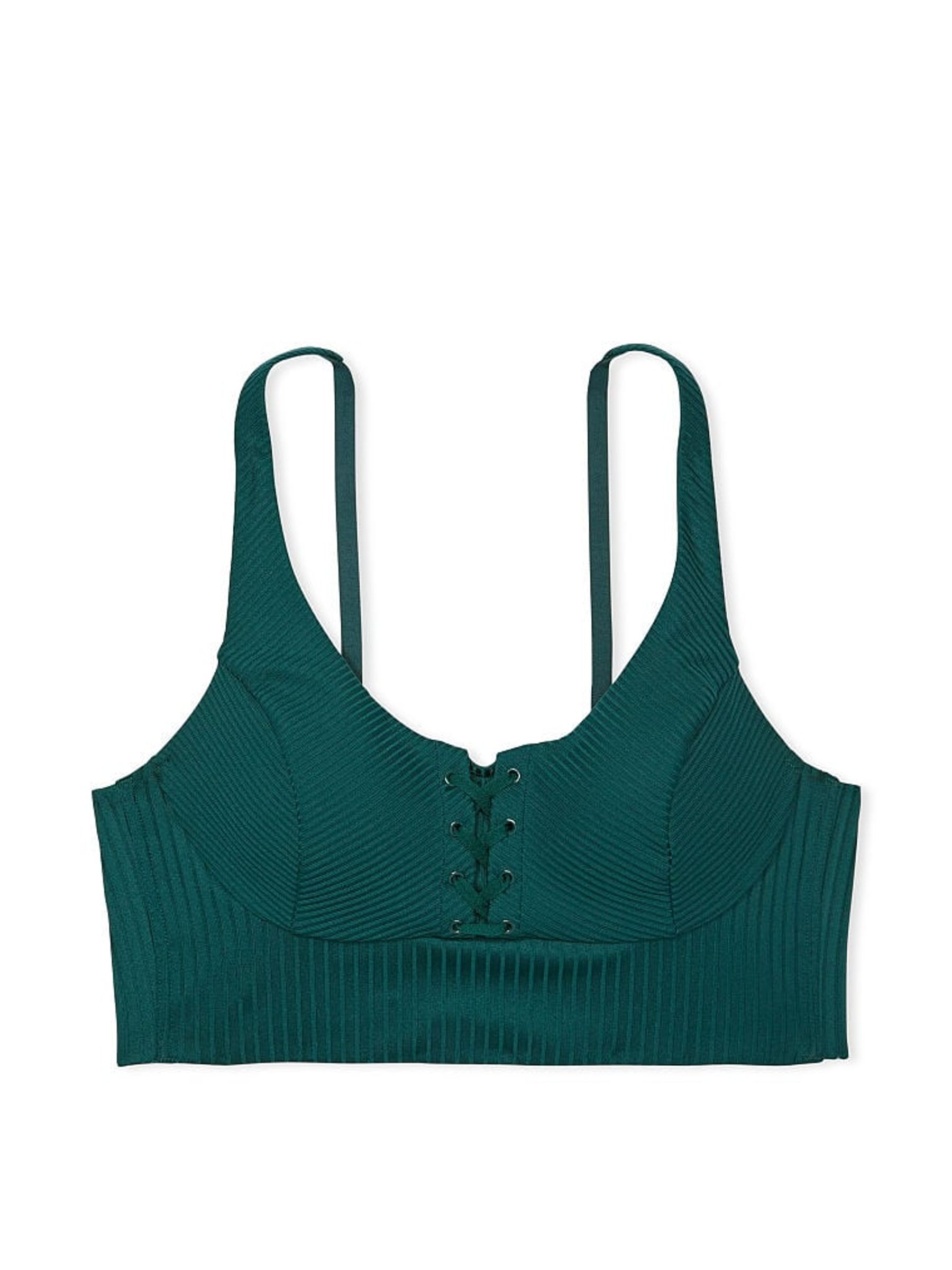 Black Ivy Green Lace Up Ribbed Low Impact Sports Bra - Image 4 of 4