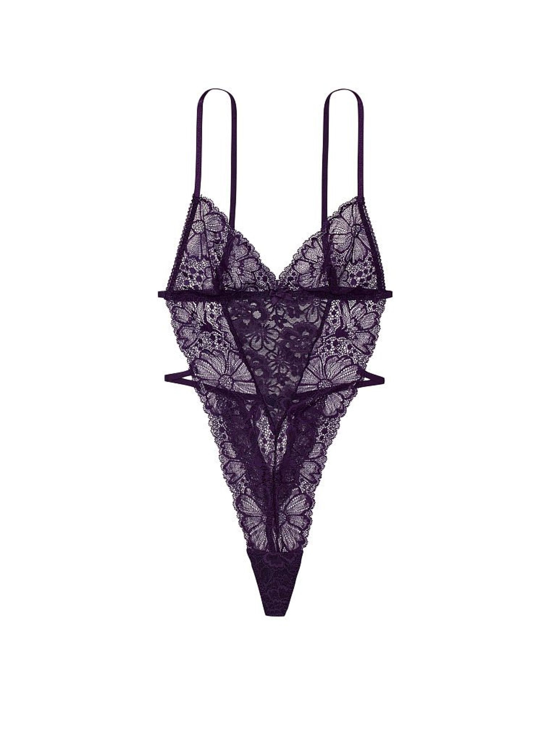 Purple Unlined Lace High Leg Bodysuit - Image 3 of 3