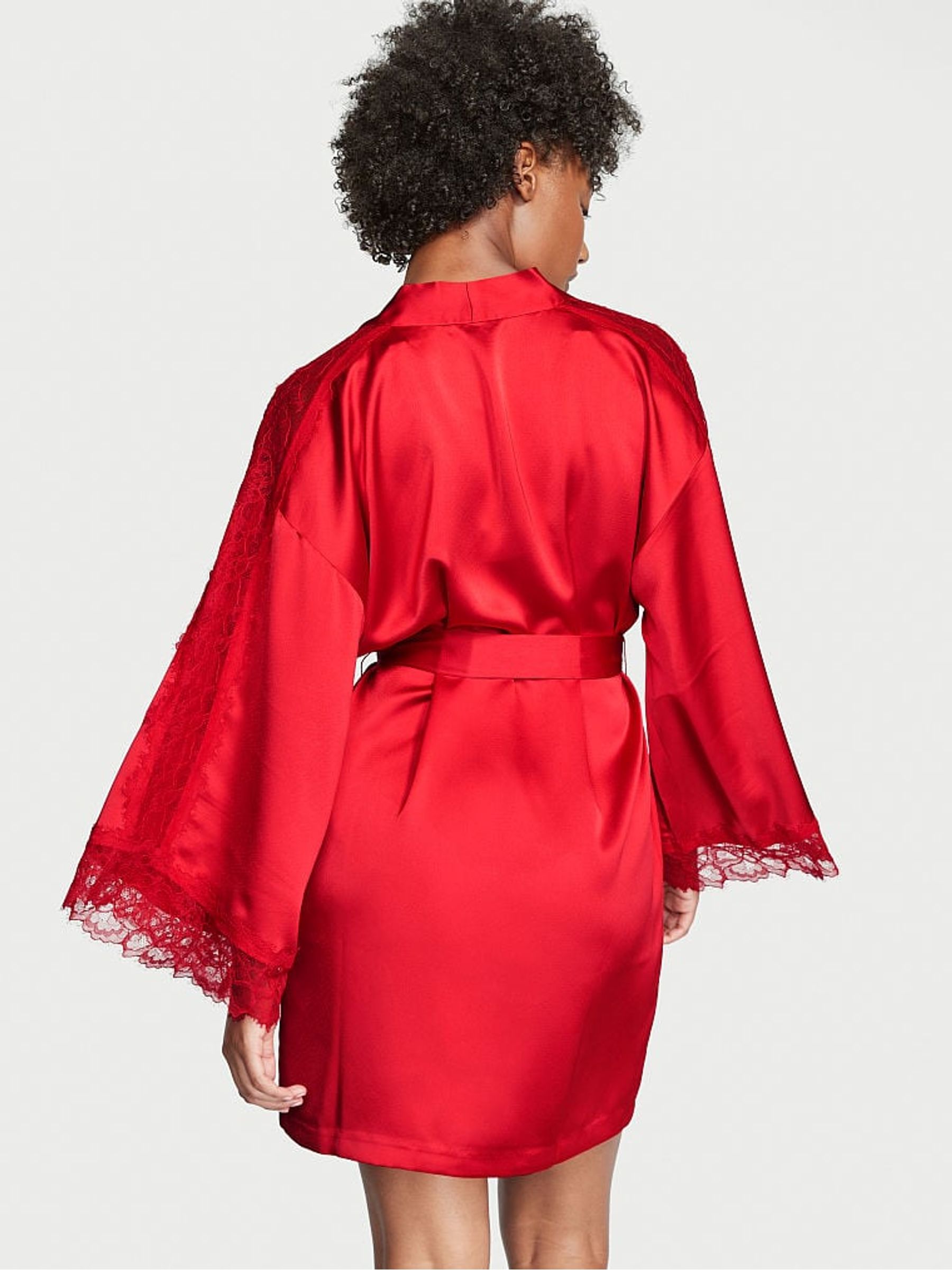 Lipstick Red Lace Inset Robe - Image 2 of 3