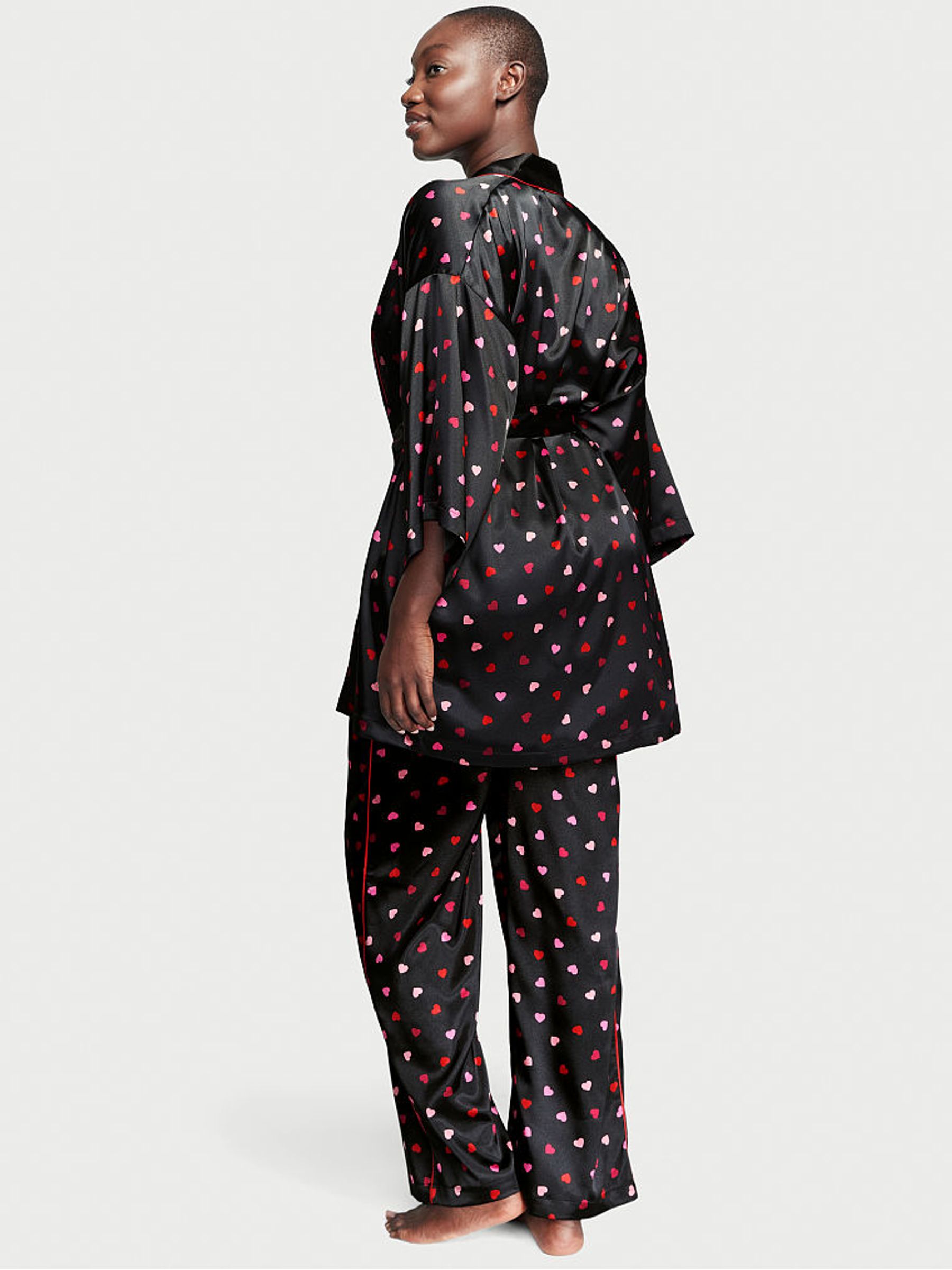 Black Hearts Satin 3 Piece Pyjama Set - Image 2 of 3