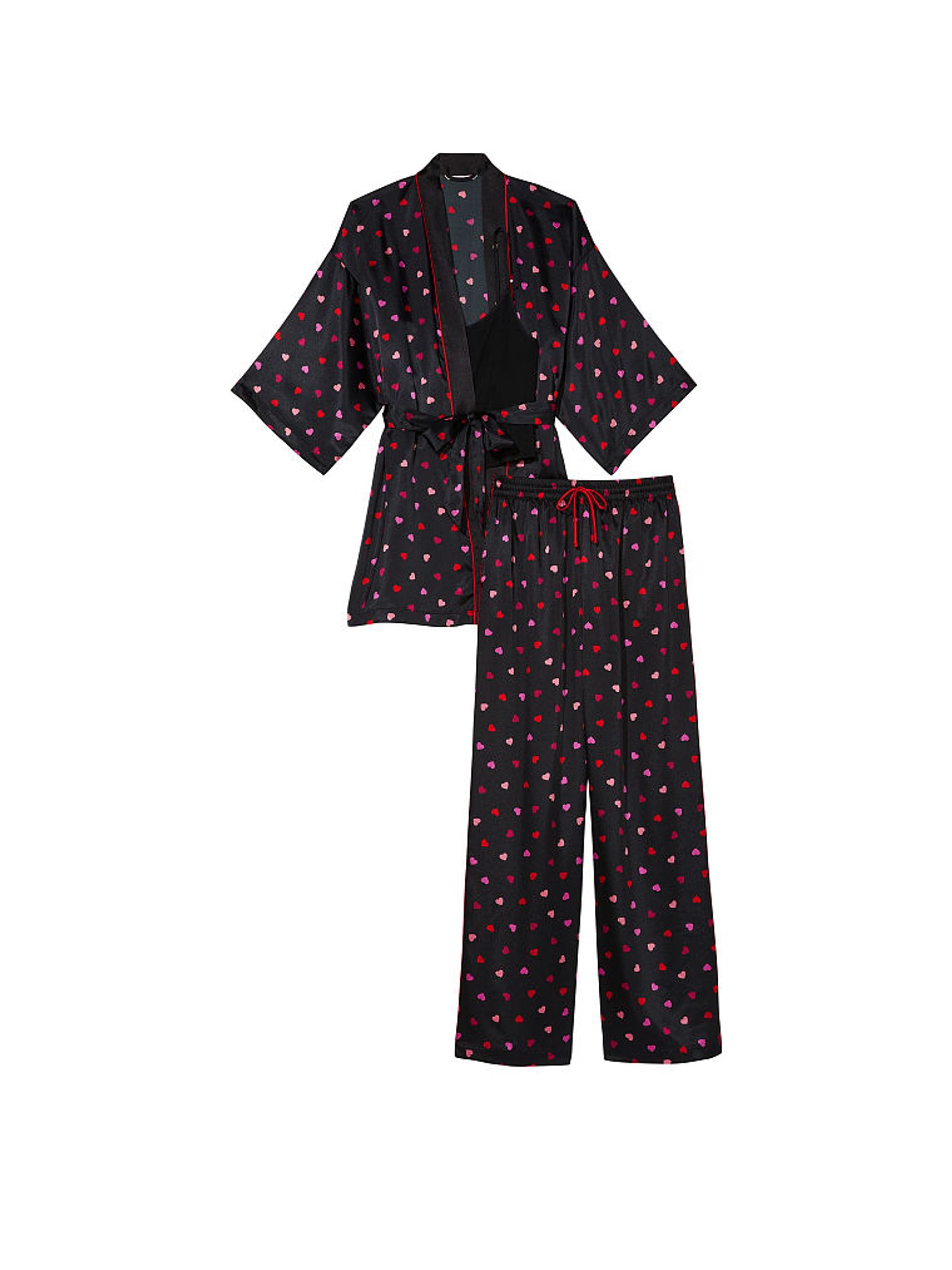 Black Hearts Satin 3 Piece Pyjama Set - Image 3 of 3