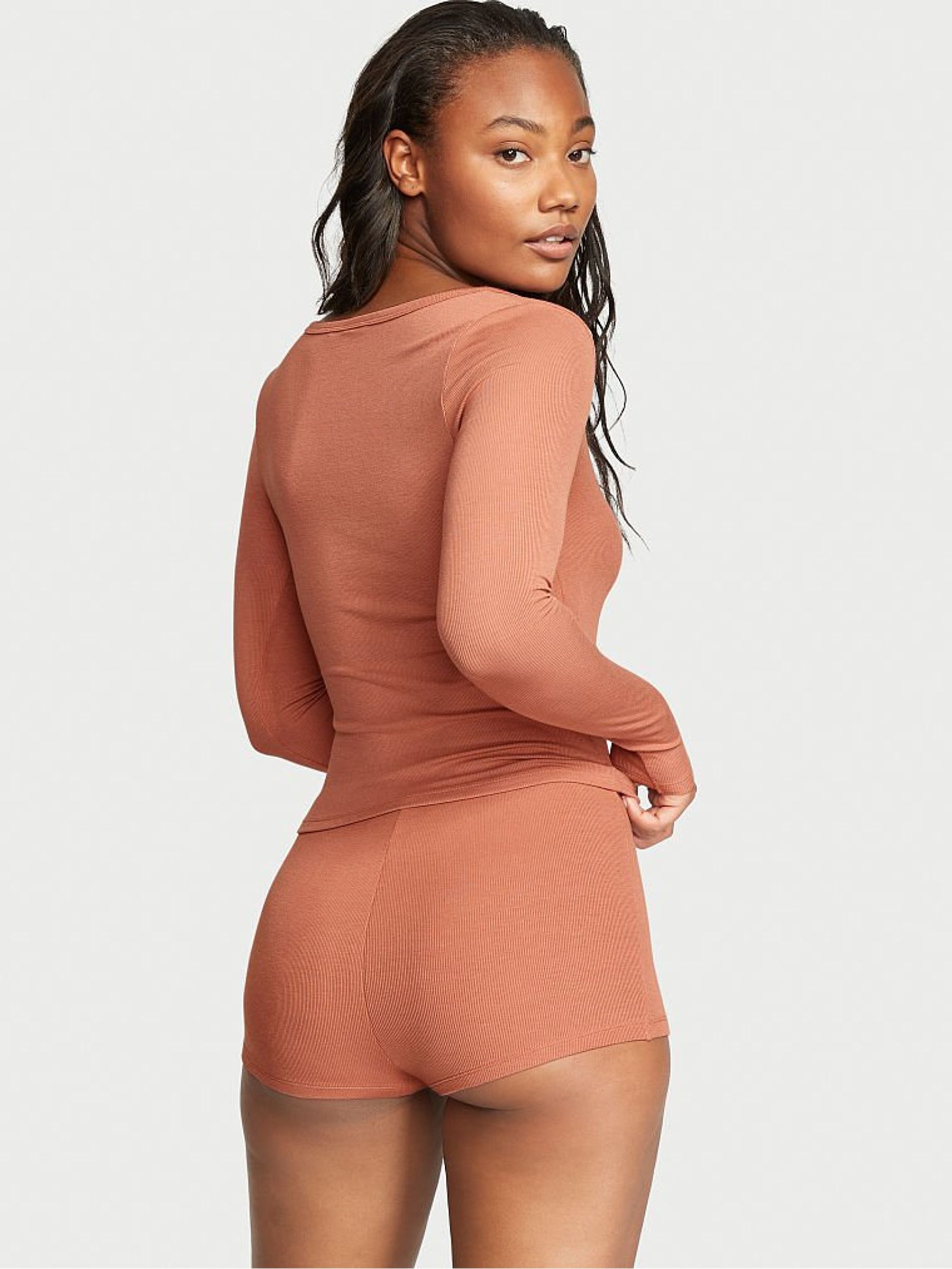 Light Brown Ribbed Modal Short Pyjamas - Image 2 of 3