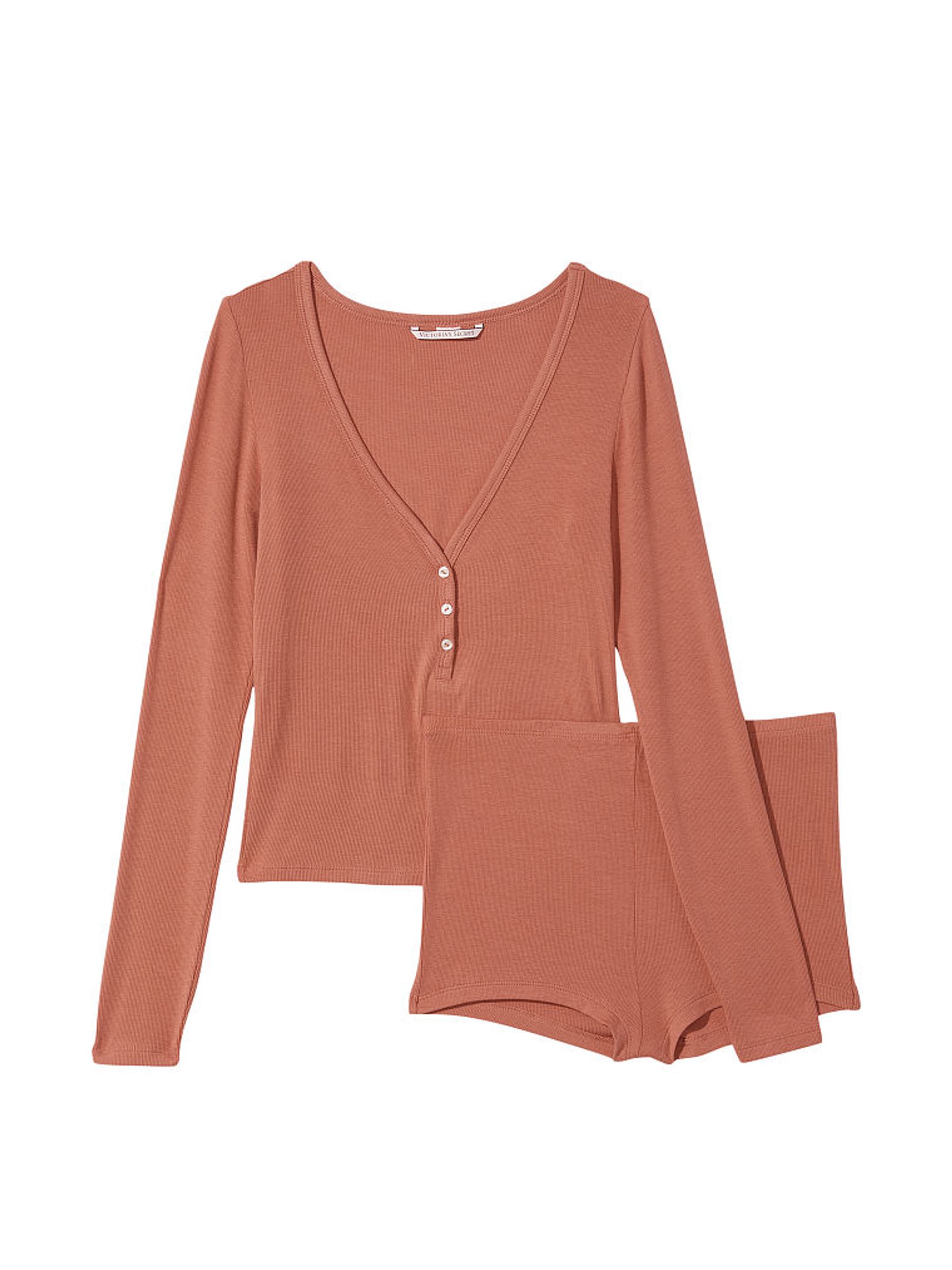 Light Brown Ribbed Modal Short Pyjamas - Image 3 of 3