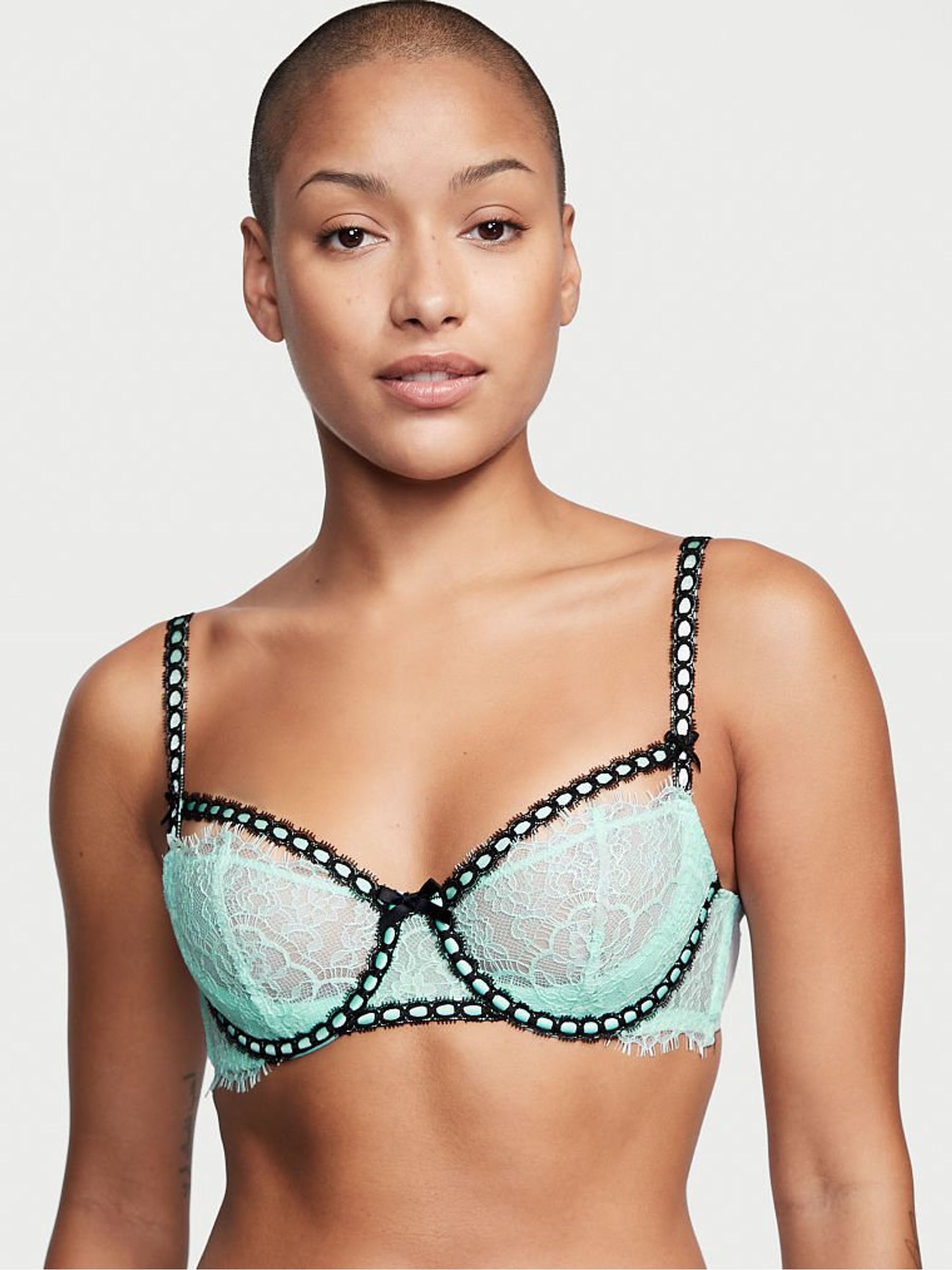 Opal Blue And Black Unlined Balcony Lace Unlined Balcony Bra - Image 1 of 3
