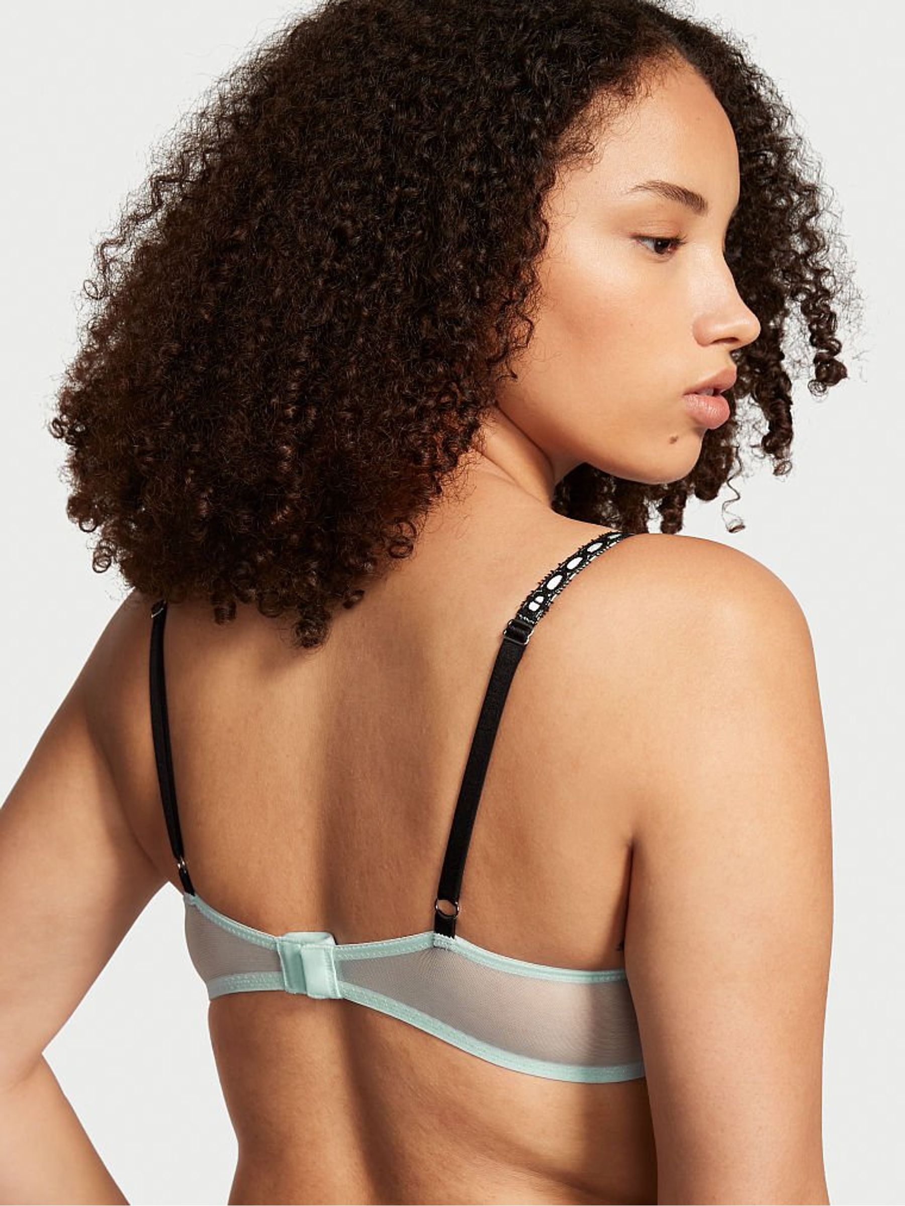 Opal Blue And Black Push Up Lace Unlined Balcony Bra - Image 2 of 4