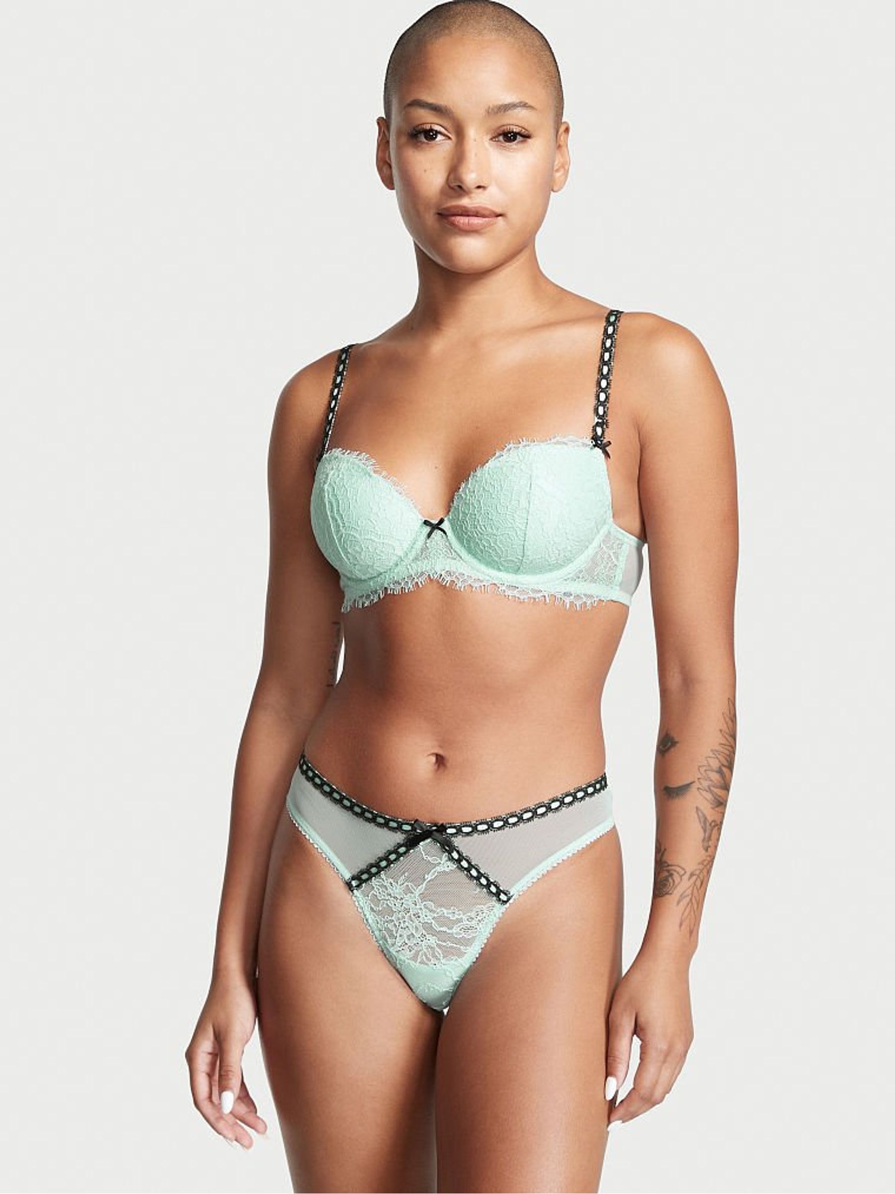 Opal Blue And Black Push Up Lace Unlined Balcony Bra - Image 3 of 4
