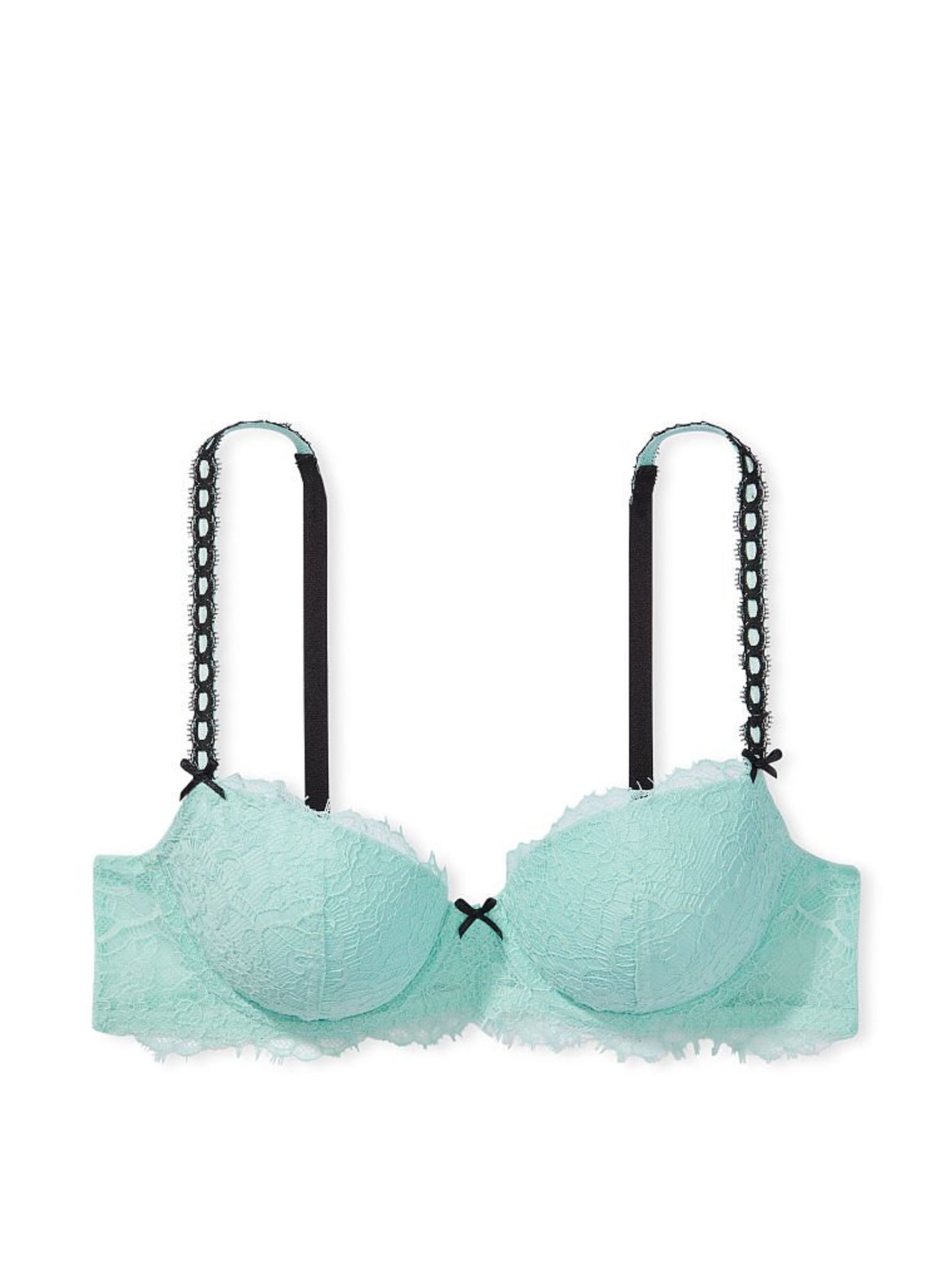 Opal Blue And Black Push Up Lace Unlined Balcony Bra - Image 4 of 4