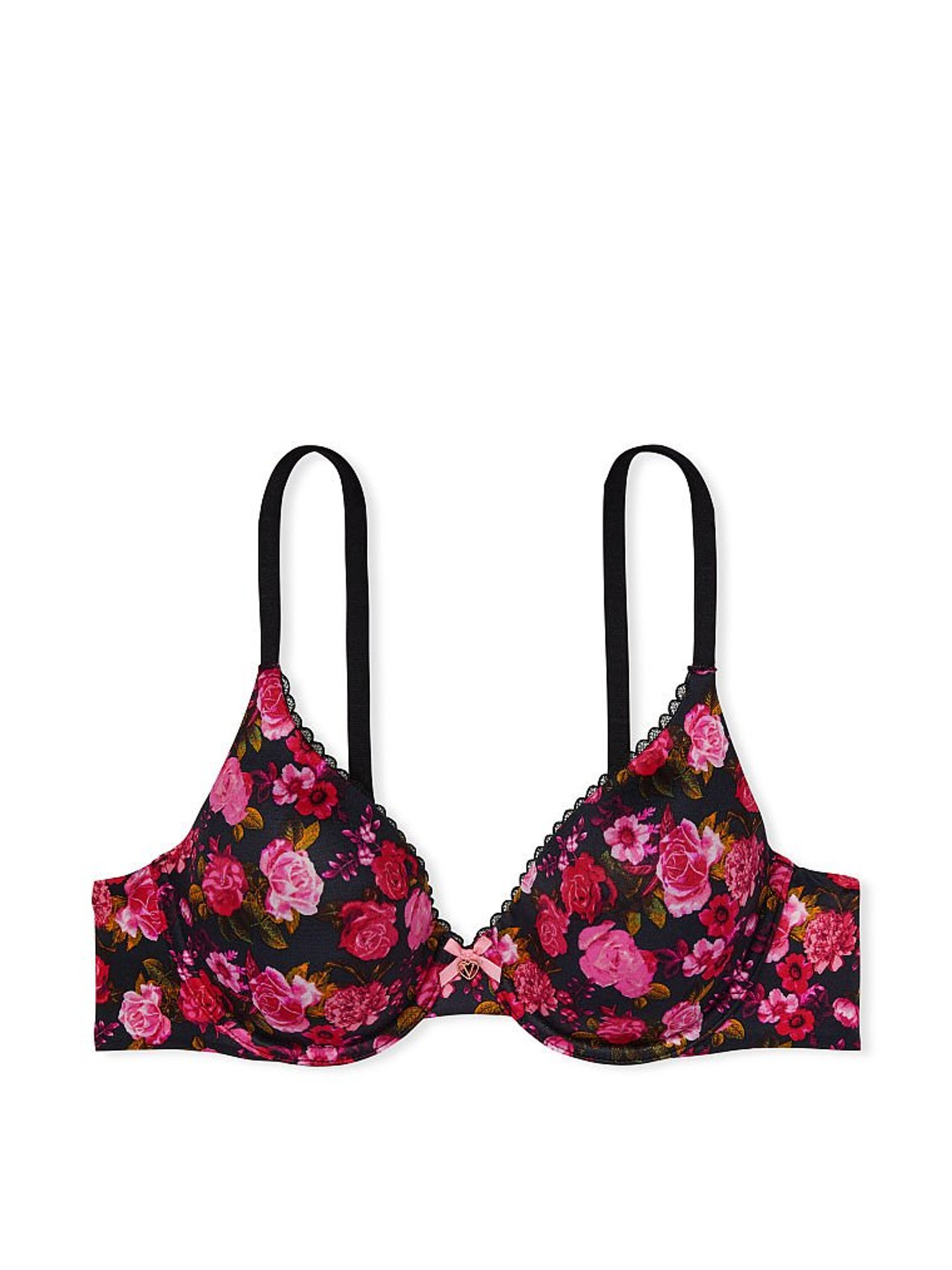 Black Pink Floral Smooth Full Cup Push Up Bra - Image 3 of 3