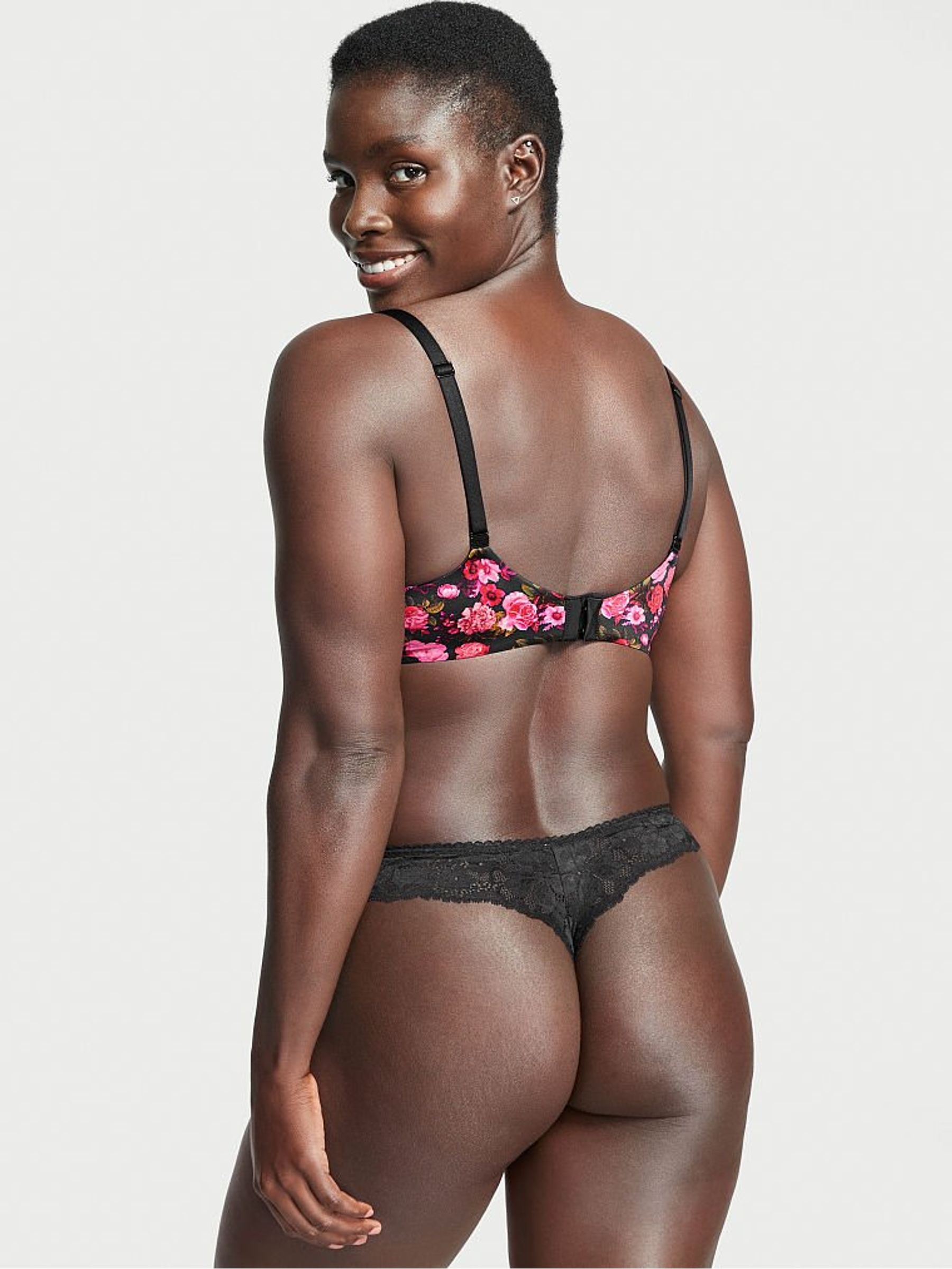 Black And Pink Rosey Floral Smooth Lightly Lined Demi Bra - Image 3 of 4