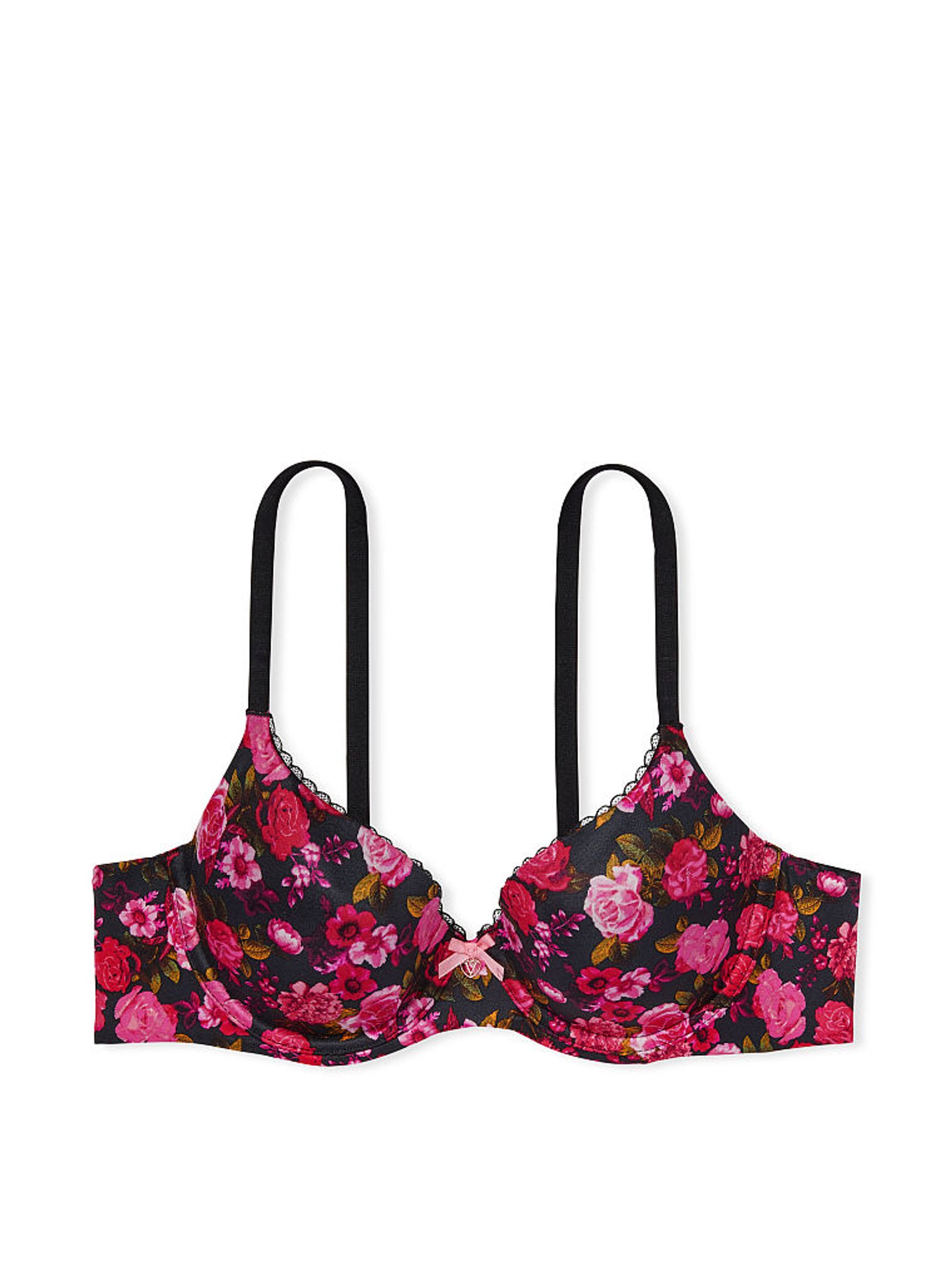 Black And Pink Rosey Floral Smooth Lightly Lined Demi Bra - Image 4 of 4