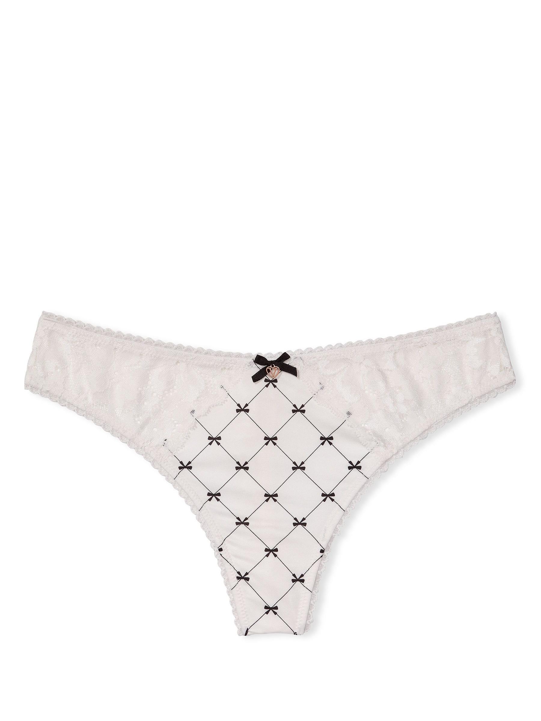 White Bow Print Thong Knickers - Image 3 of 4