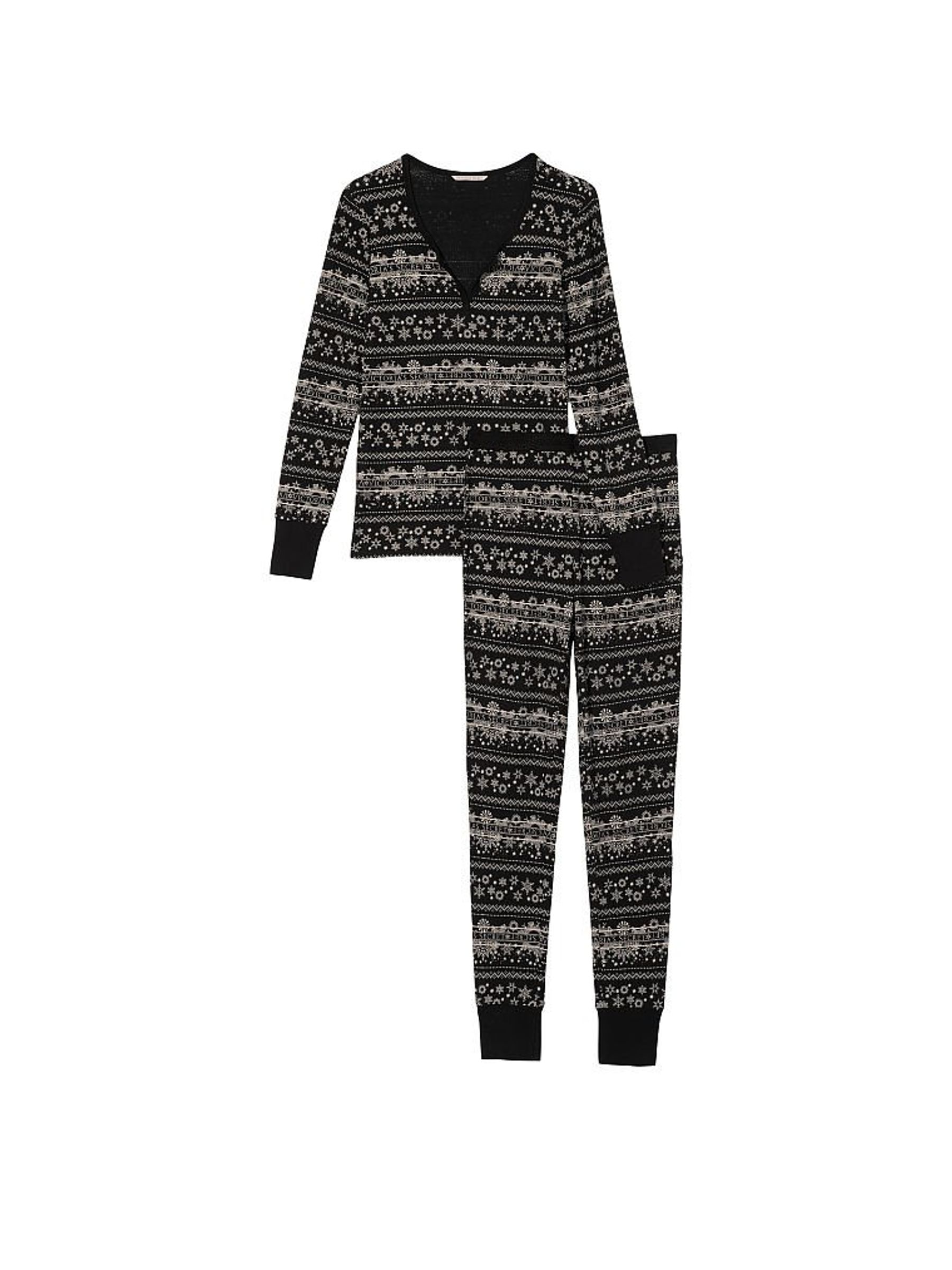 Black Logo Fair Isle Thermal Long Sleeve Pyjamas Victoria's