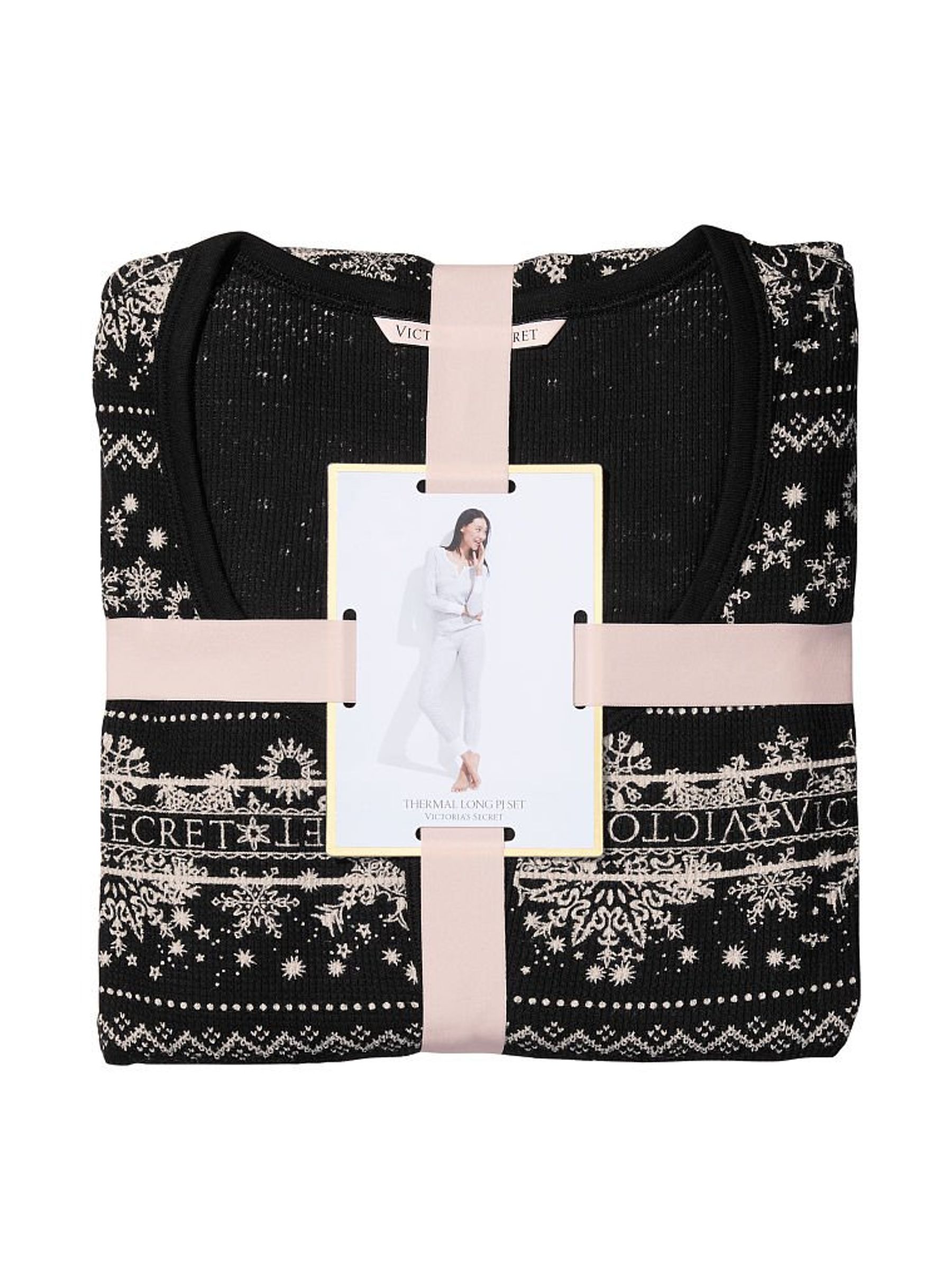 Black Logo Fair Isle Thermal Long Sleeve Pyjamas - Image 3 of 3