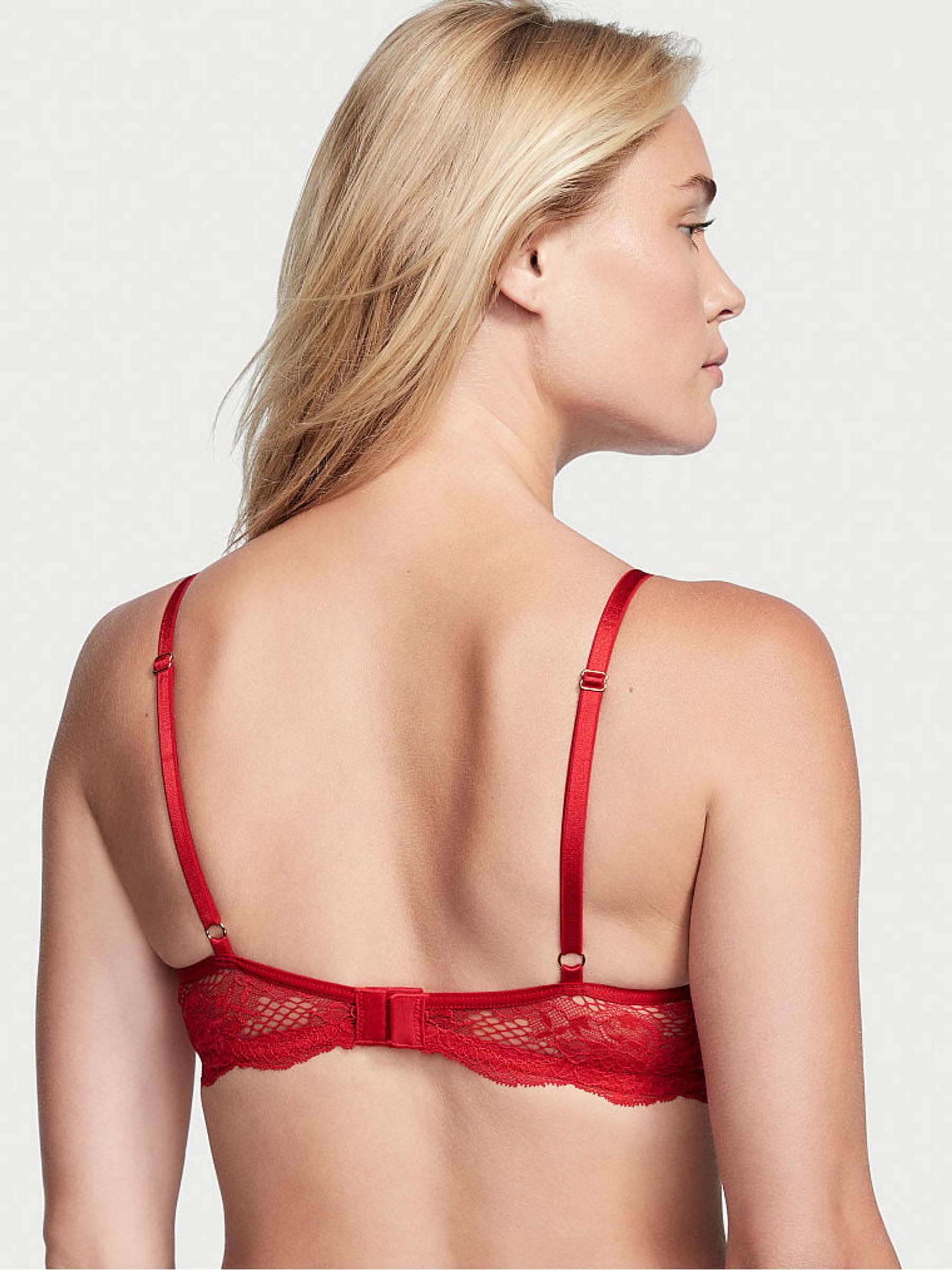 Lipstick Red Add 2 Cups Push Up Strappy Fishnet Lace Bra - Image 2 of 3