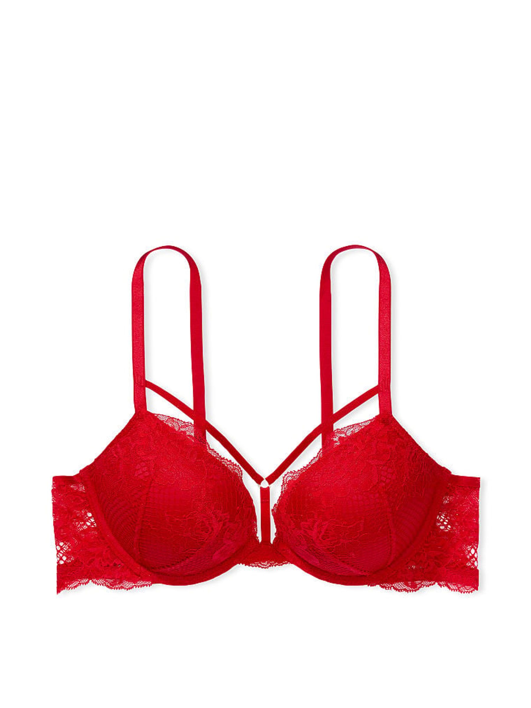 Lipstick Red Add 2 Cups Push Up Strappy Fishnet Lace Bra - Image 3 of 3