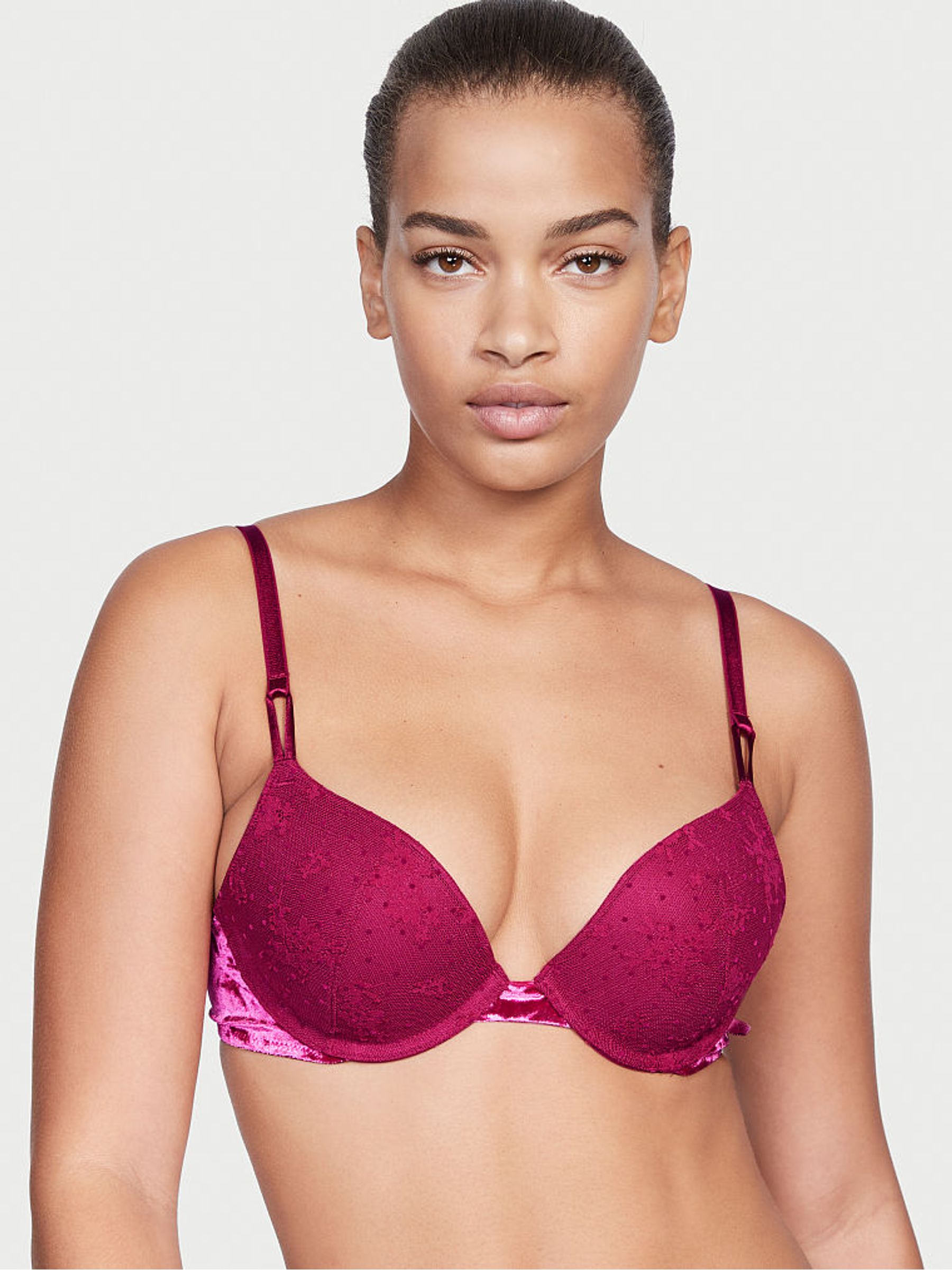 Claret Red Lace Push Up Bra - Image 1 of 4