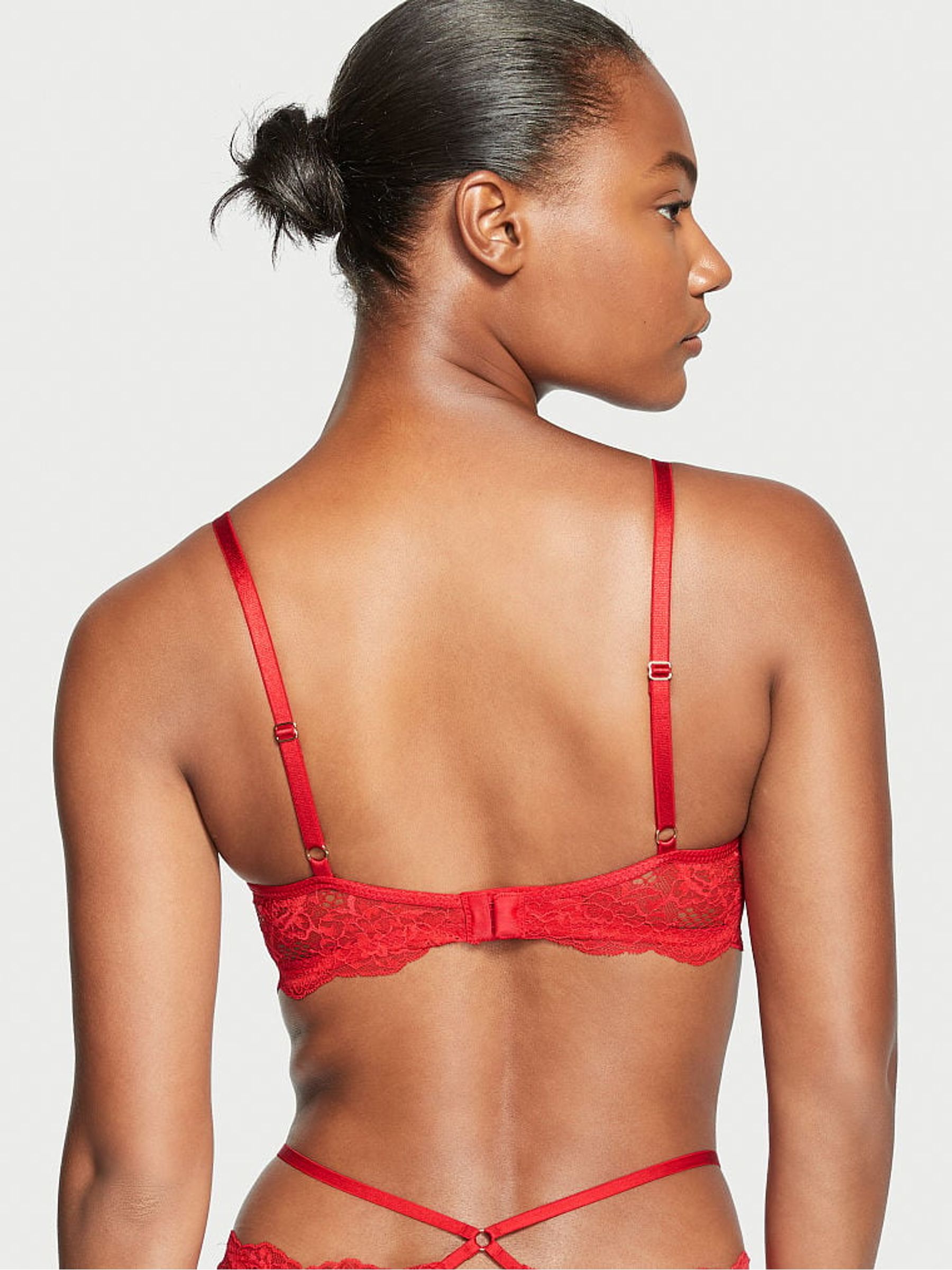 Lipstick Red Lace Front Fastening Push Up Bra - Image 2 of 4