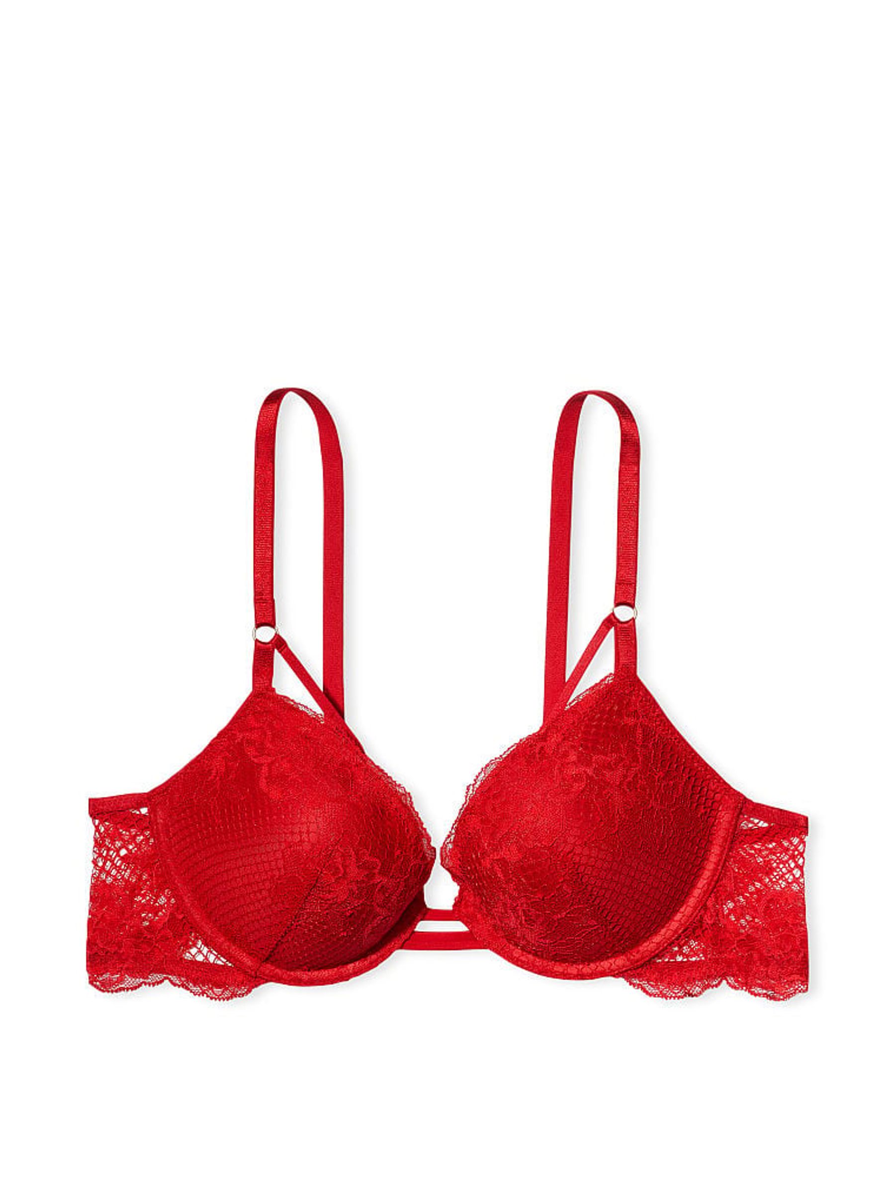 Lipstick Red Lace Front Fastening Push Up Bra - Image 4 of 4
