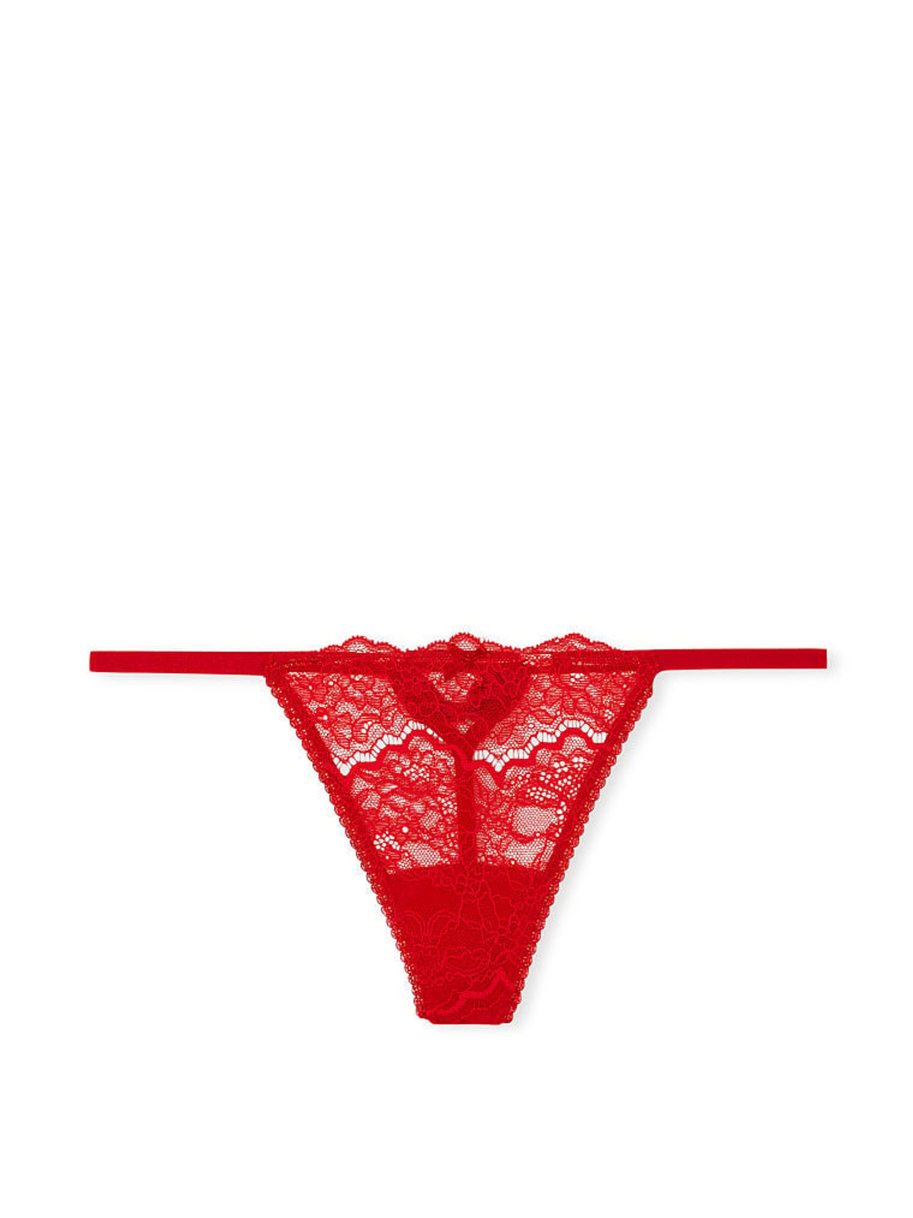 Lipstick Satin Bow Lace VString Panty - Image 3 of 3
