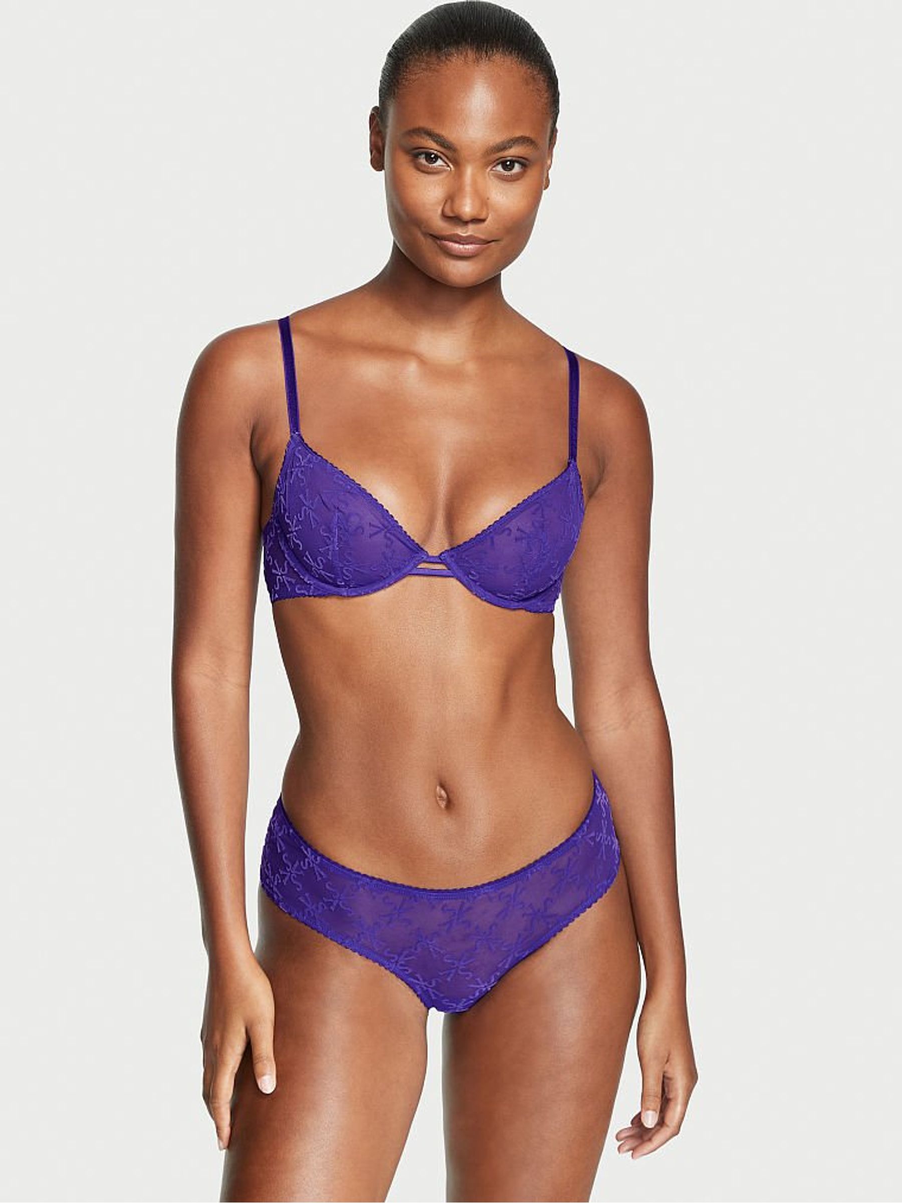 Brilliant Purple Logo Mesh Cheeky Knickers - Image 1 of 3