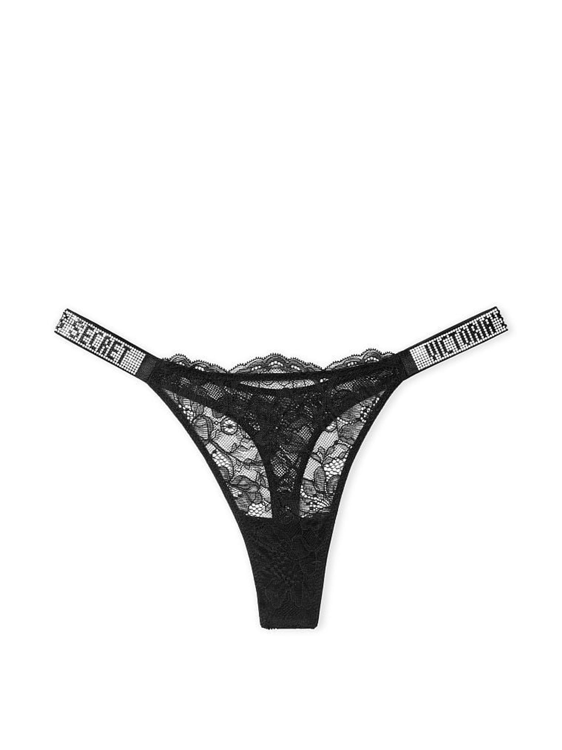 Black Lace Thong Shine Strap Knickers - Image 4 of 4