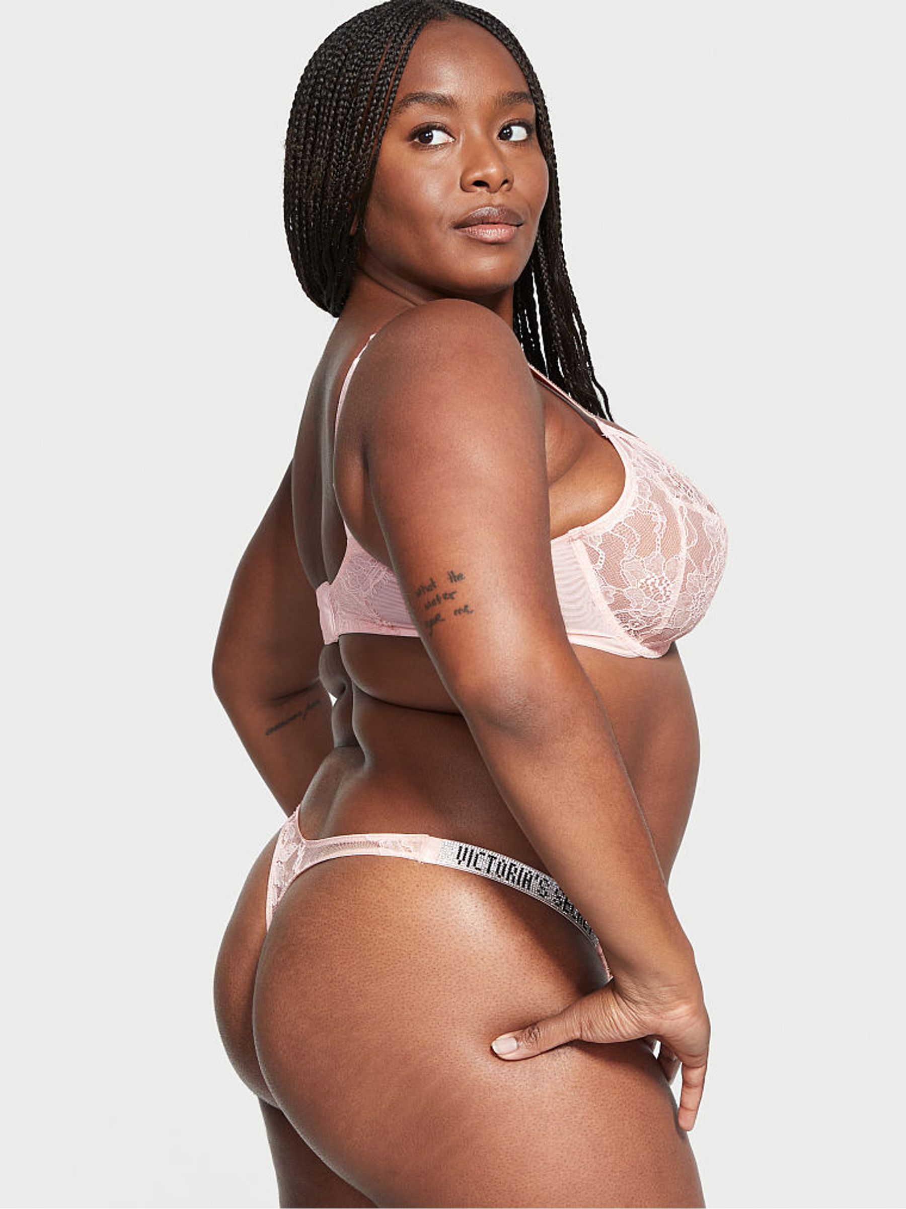 Purest Pink Lace Thong Shine Strap Knickers - Image 2 of 4