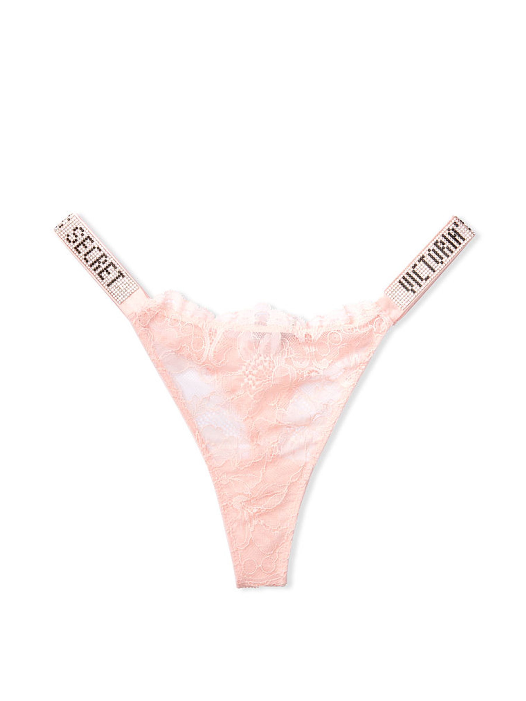 Purest Pink Lace Thong Shine Strap Knickers - Image 4 of 4