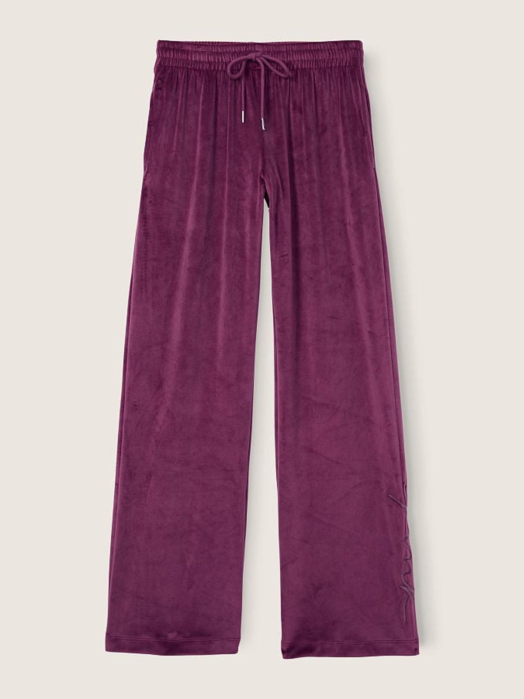 Rich Maroon Red Velour Wide Leg Lounge Jogger - Image 4 of 4