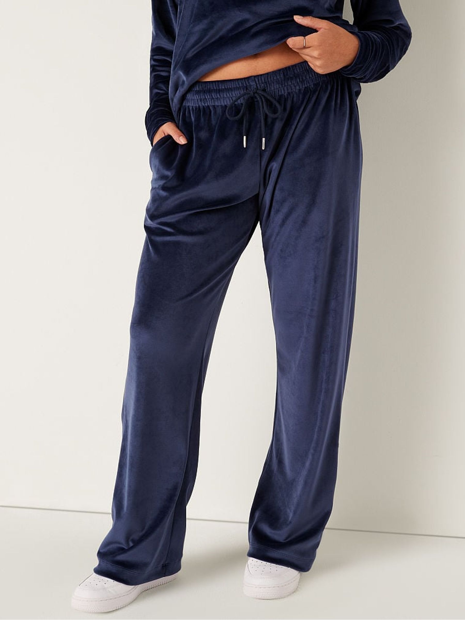 Navy Blue Velour Wide Leg Lounge Jogger - Image 1 of 4