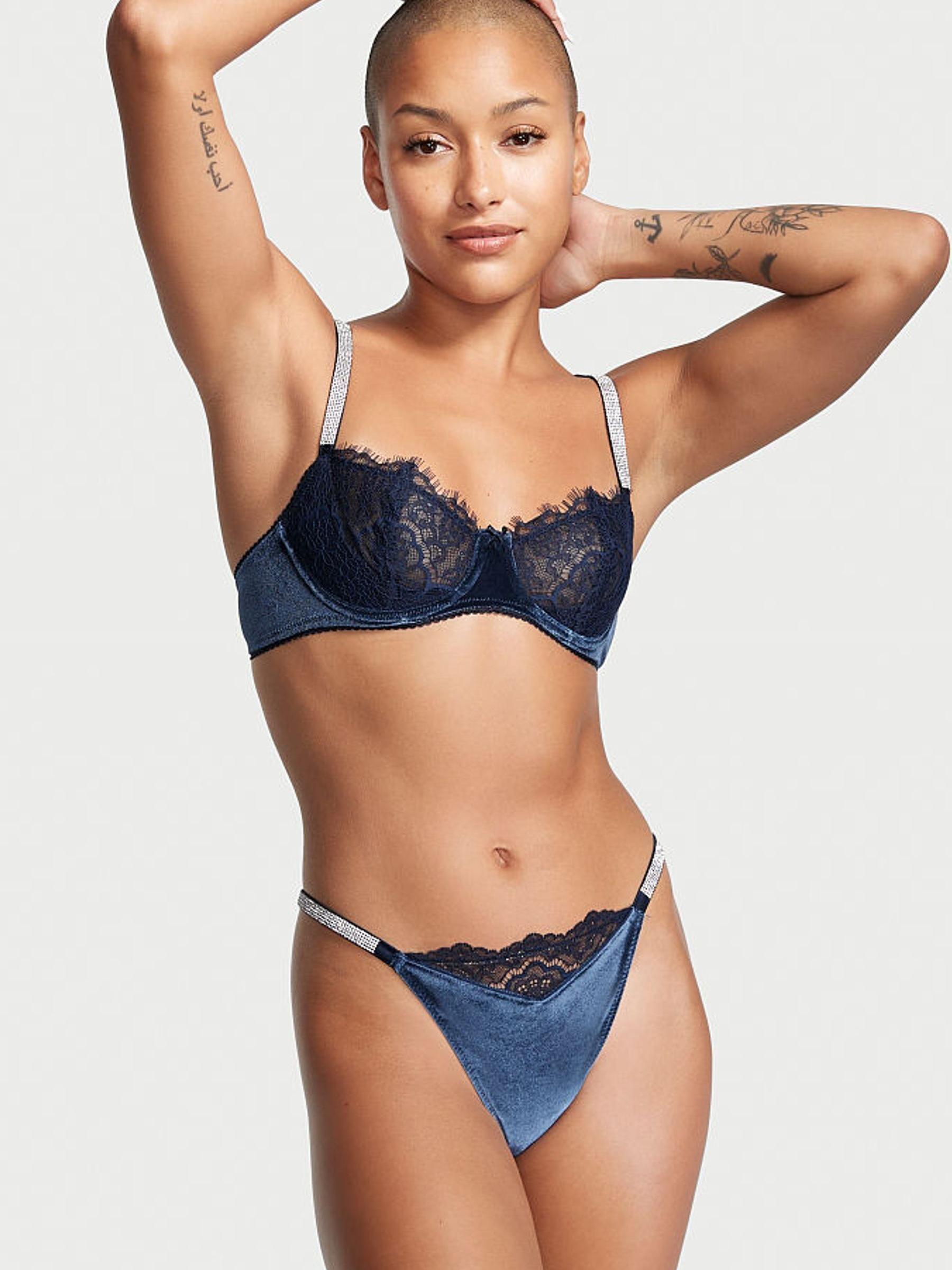 Blue Velvet Lace Shine Strap G String Knickers - Image 3 of 4