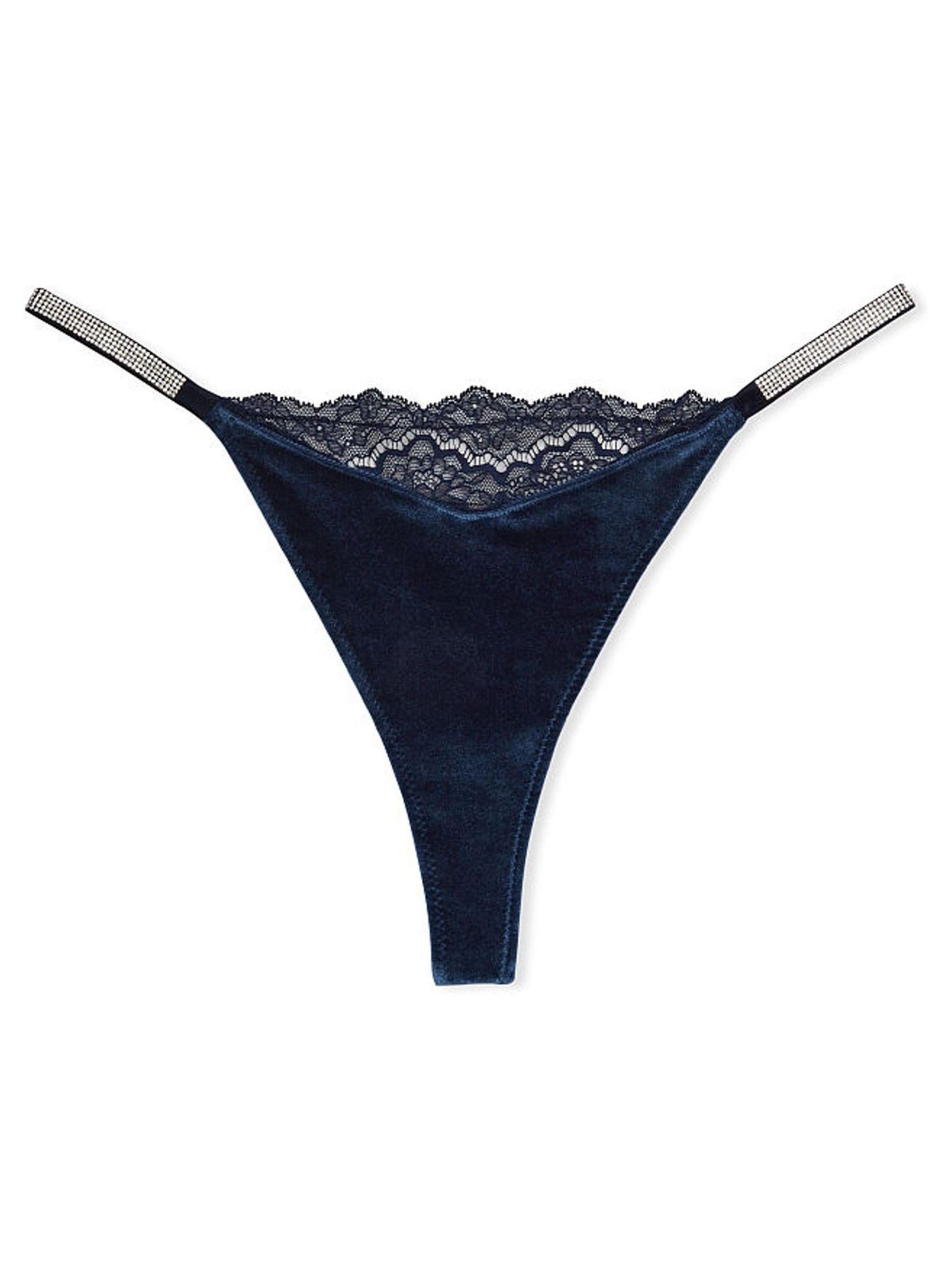 Blue Velvet Lace Shine Strap G String Knickers - Image 4 of 4