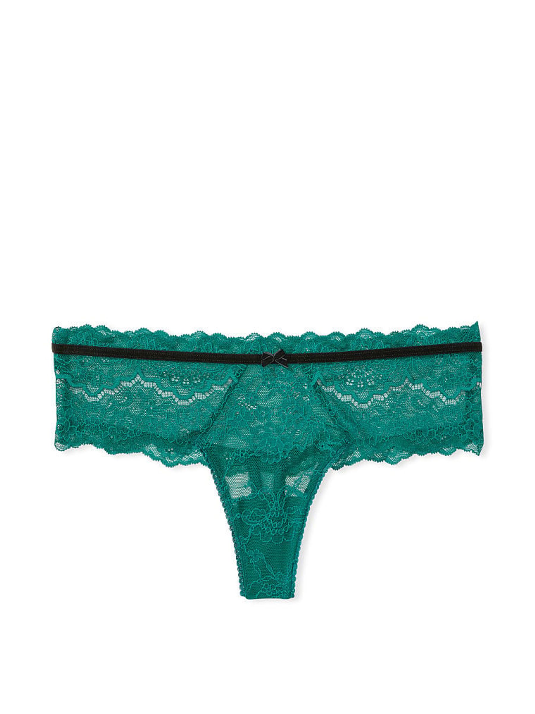 Spruce Green Lace  Velvet Hipster Thong Knickers - Image 3 of 3
