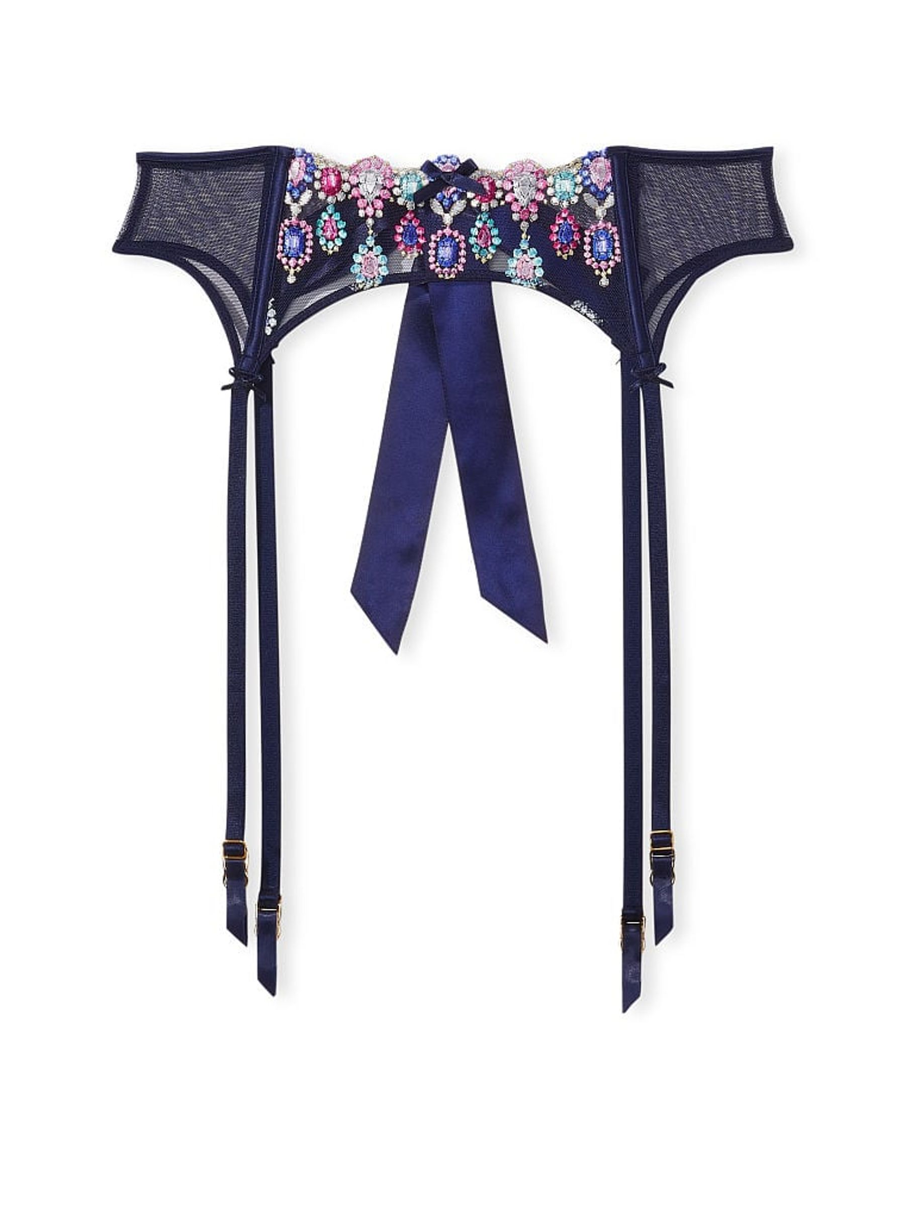 Noir Navy Blue Embroidered Suspenders - Image 3 of 4