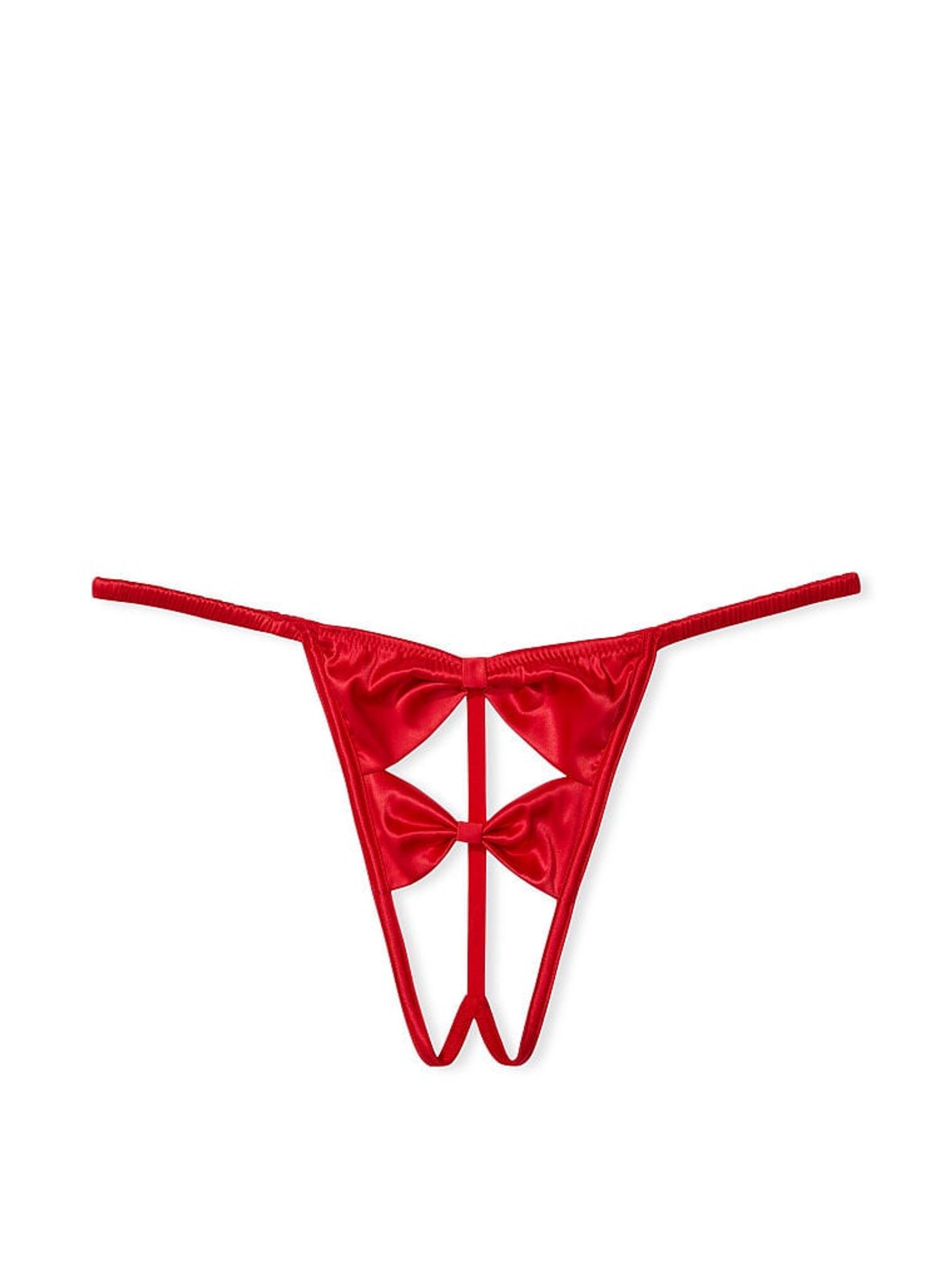 Lipstick Red Dream Angels Satin Bow Crotchless G String Panty - Image 4 of 4