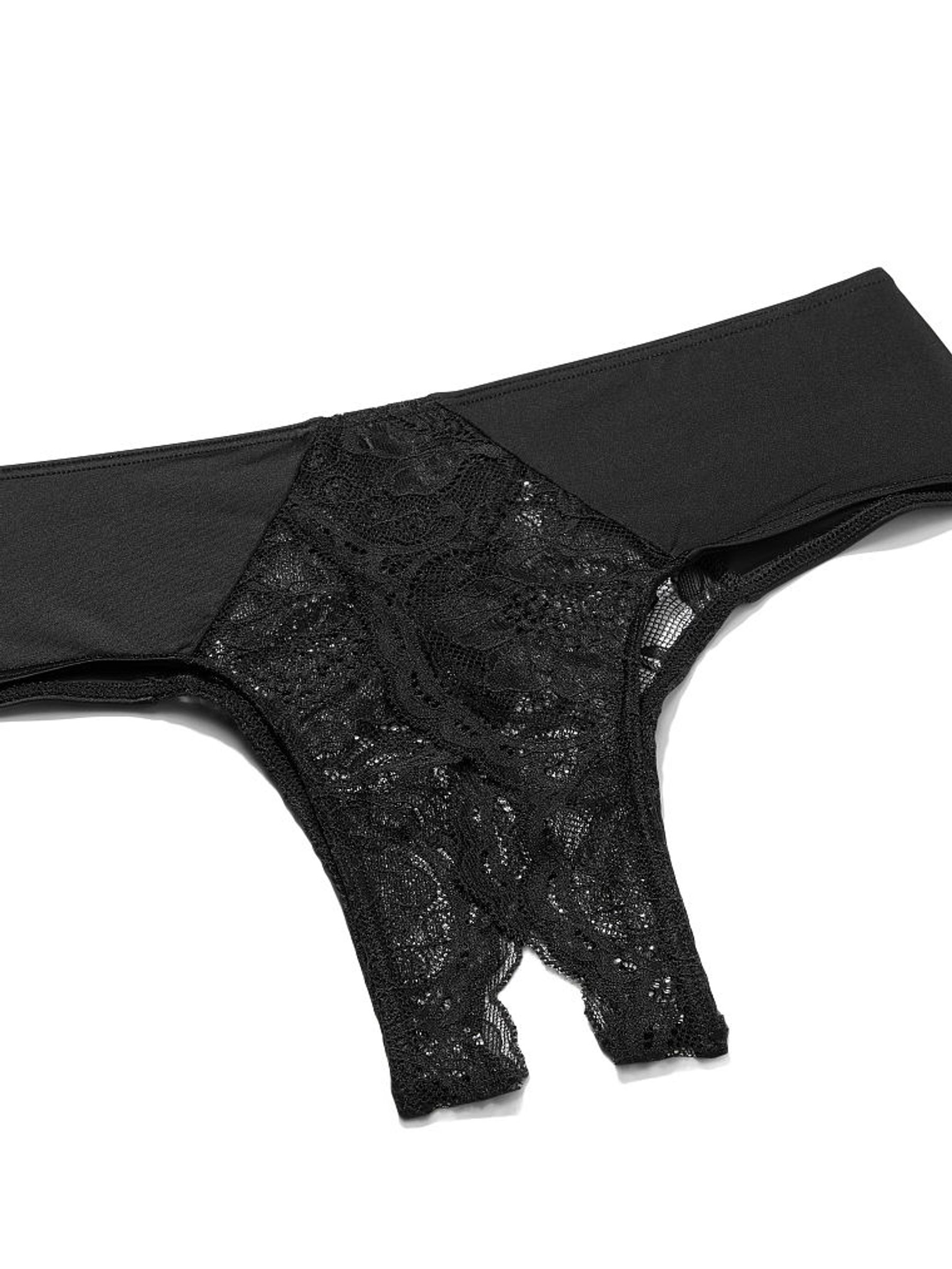 Black Micro Lace Crotchless Cheeky Joggery - Image 2 of 3