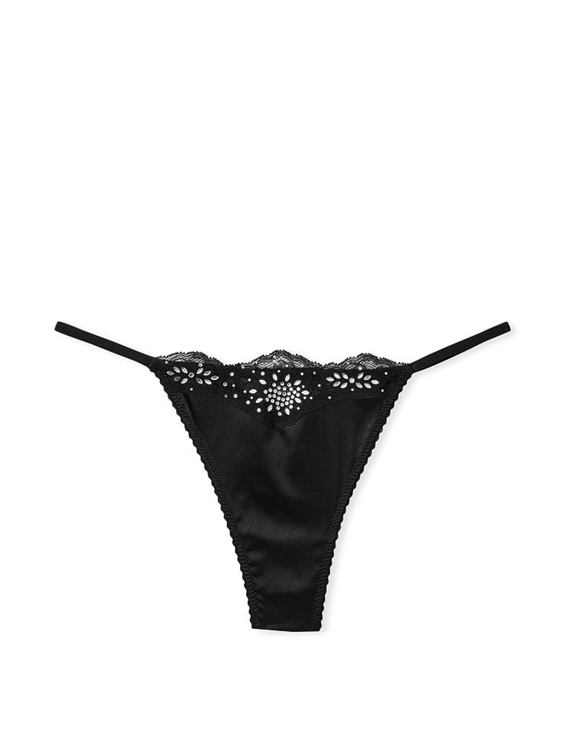 Black Lace Trim Thong Knickers - Image 3 of 3
