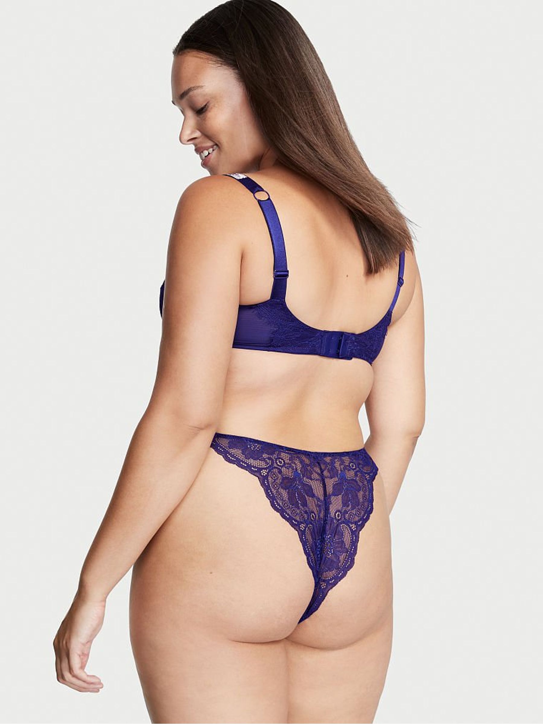 Night Ocean Blue Lace Brazilian Shine Strap Knickers - Image 2 of 4