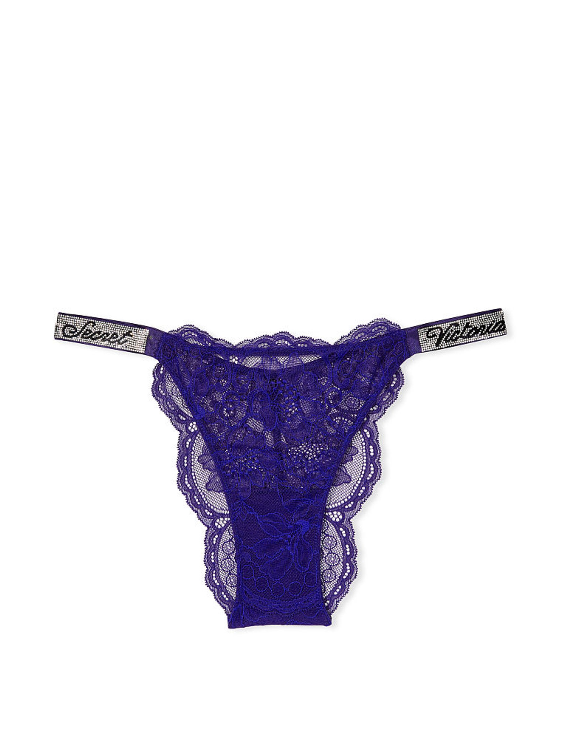 Night Ocean Blue Lace Brazilian Shine Strap Knickers - Image 4 of 4