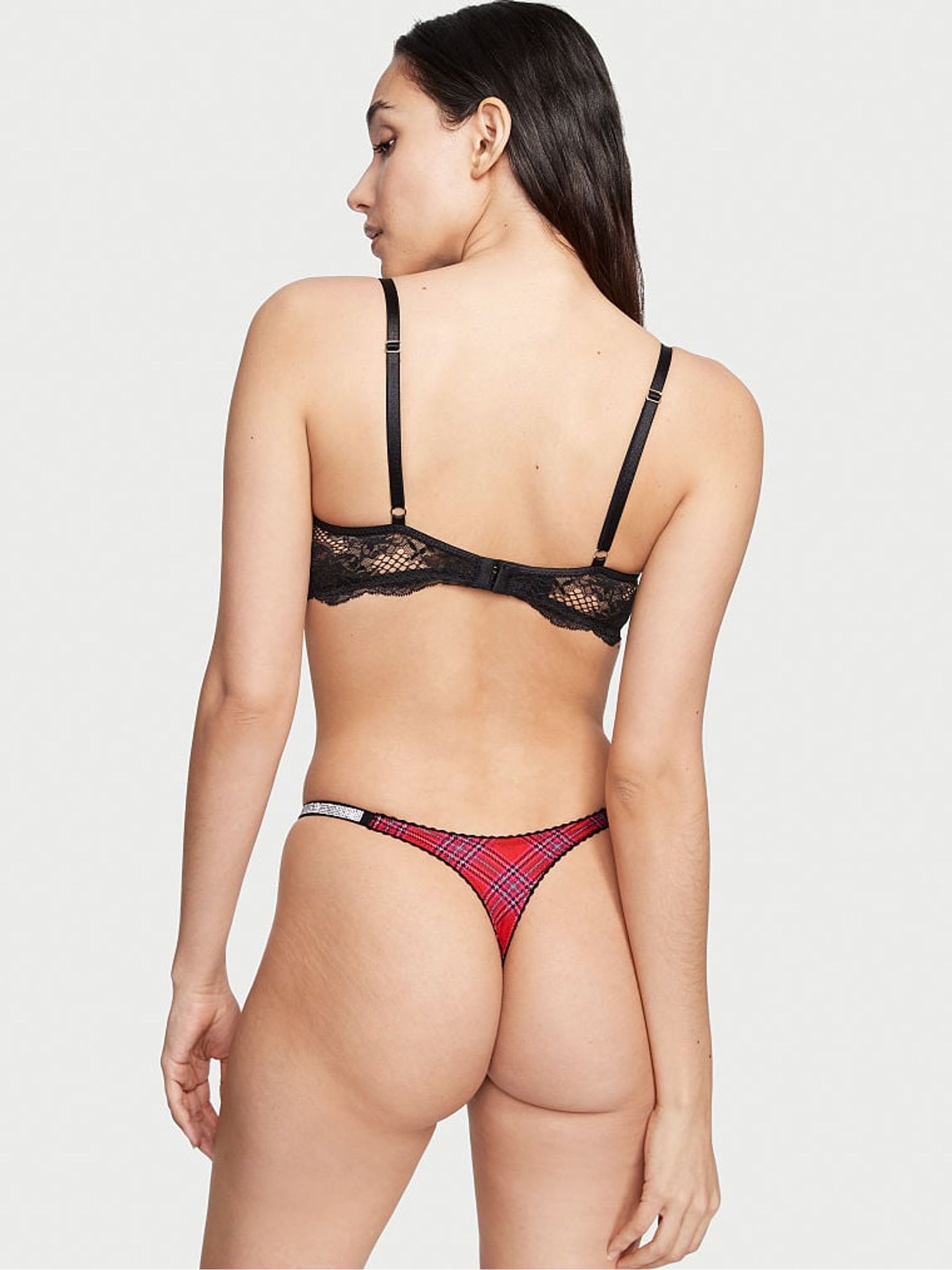 Tartan Red Very Sexy Shine Strap Thong Knickers - Image 2 of 4