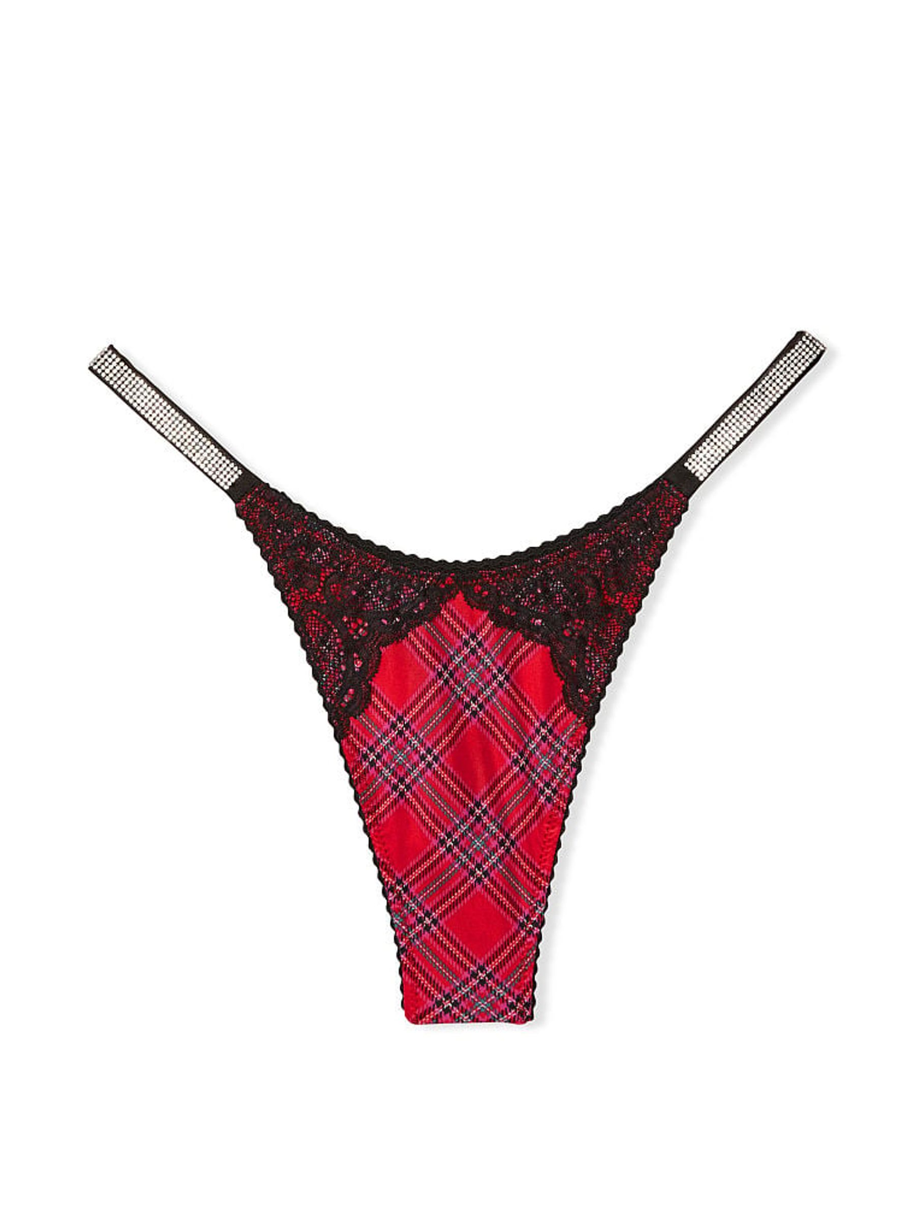 Tartan Red Very Sexy Shine Strap Thong Knickers - Image 4 of 4