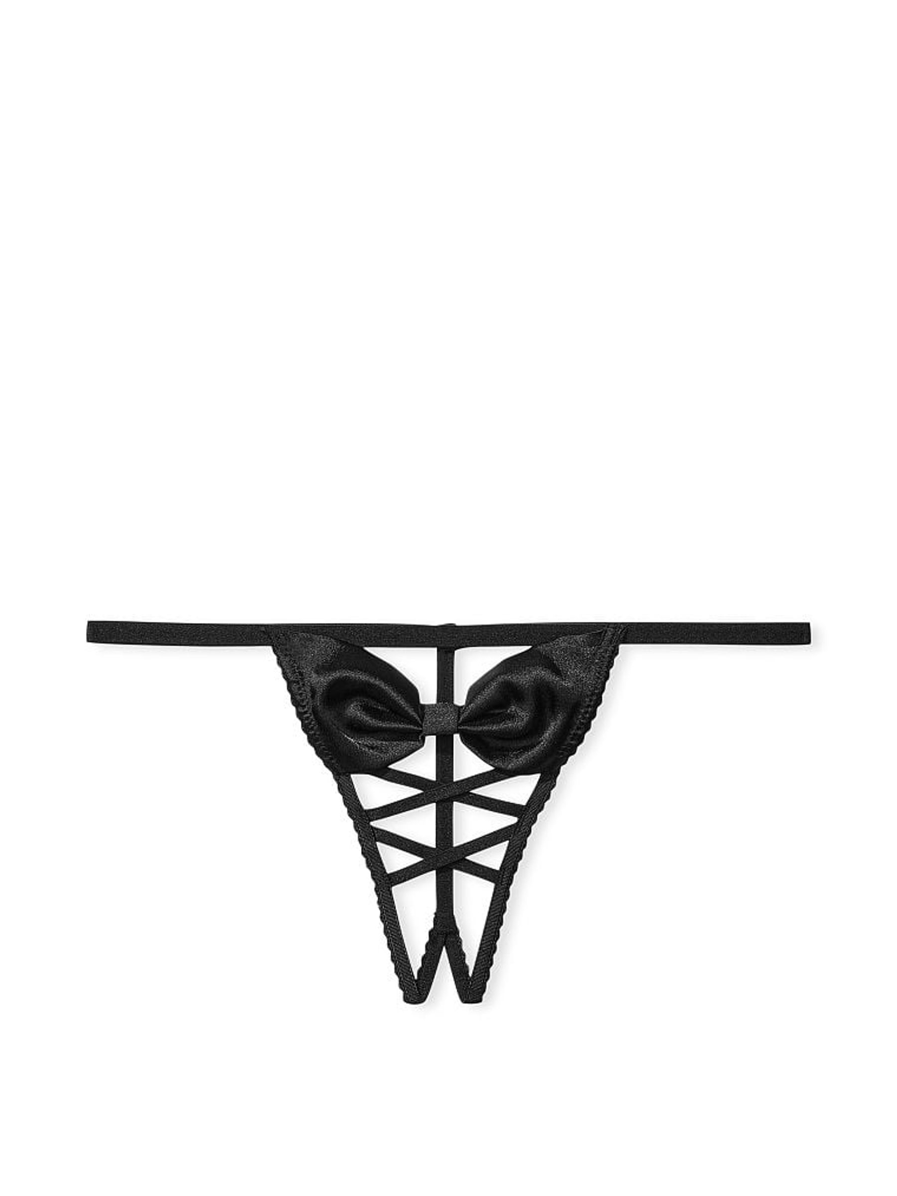 Black Very Sexy Bow Lace Up G String Knickers - Image 2 of 2
