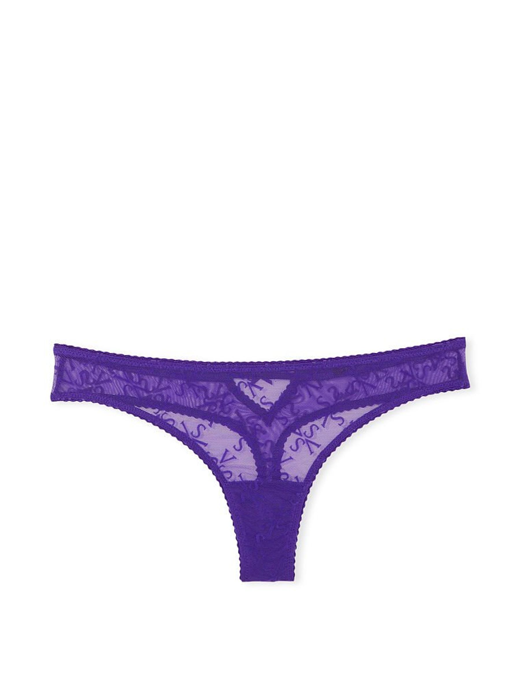 Brilliant Purple Logo Mesh Thong Knickers - Image 4 of 4