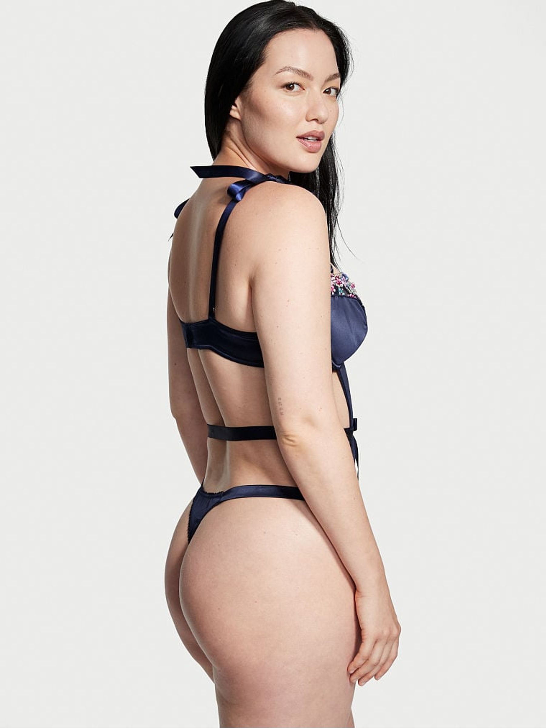 Noir Navy Blue Wicked Bejeweled Embroidery Bodysuit - Image 2 of 3