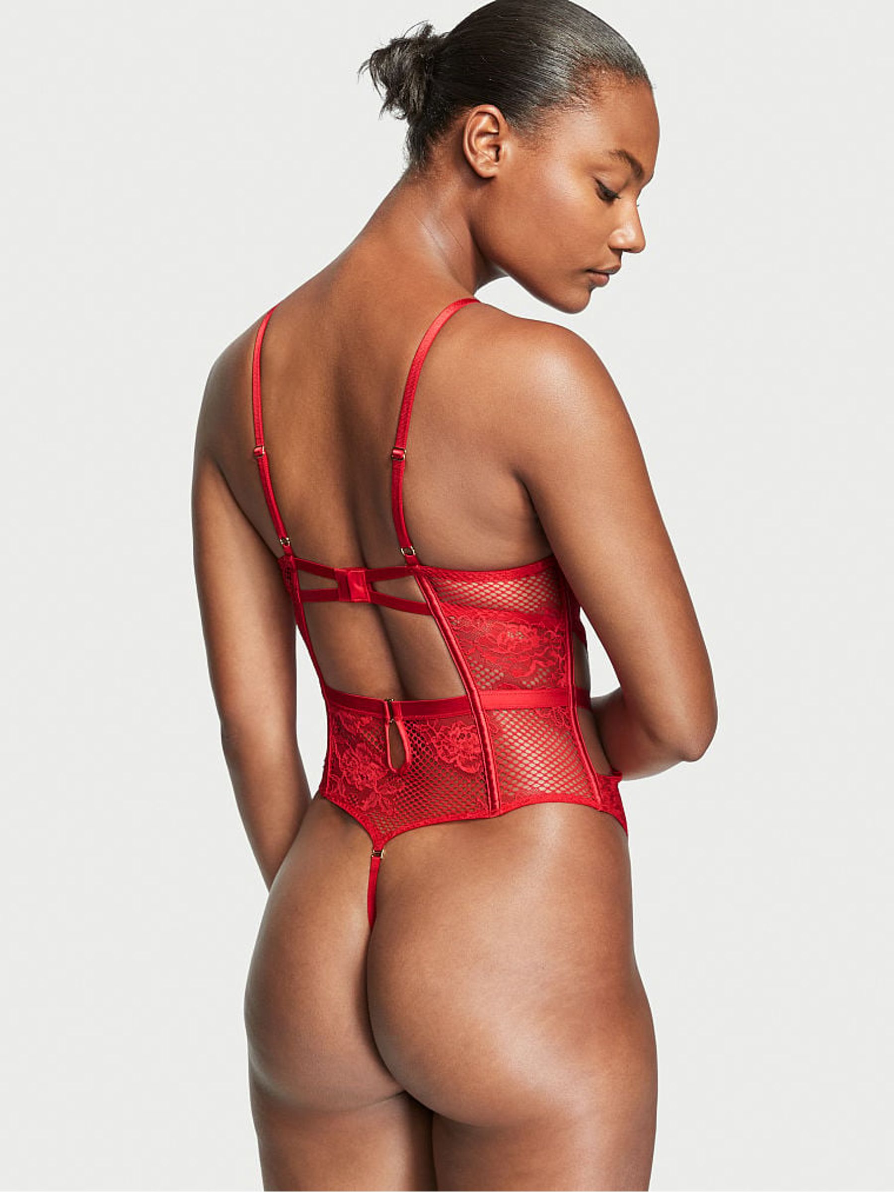 Lipstick Red Fishnet Bombshell Bodysuit - Image 2 of 3