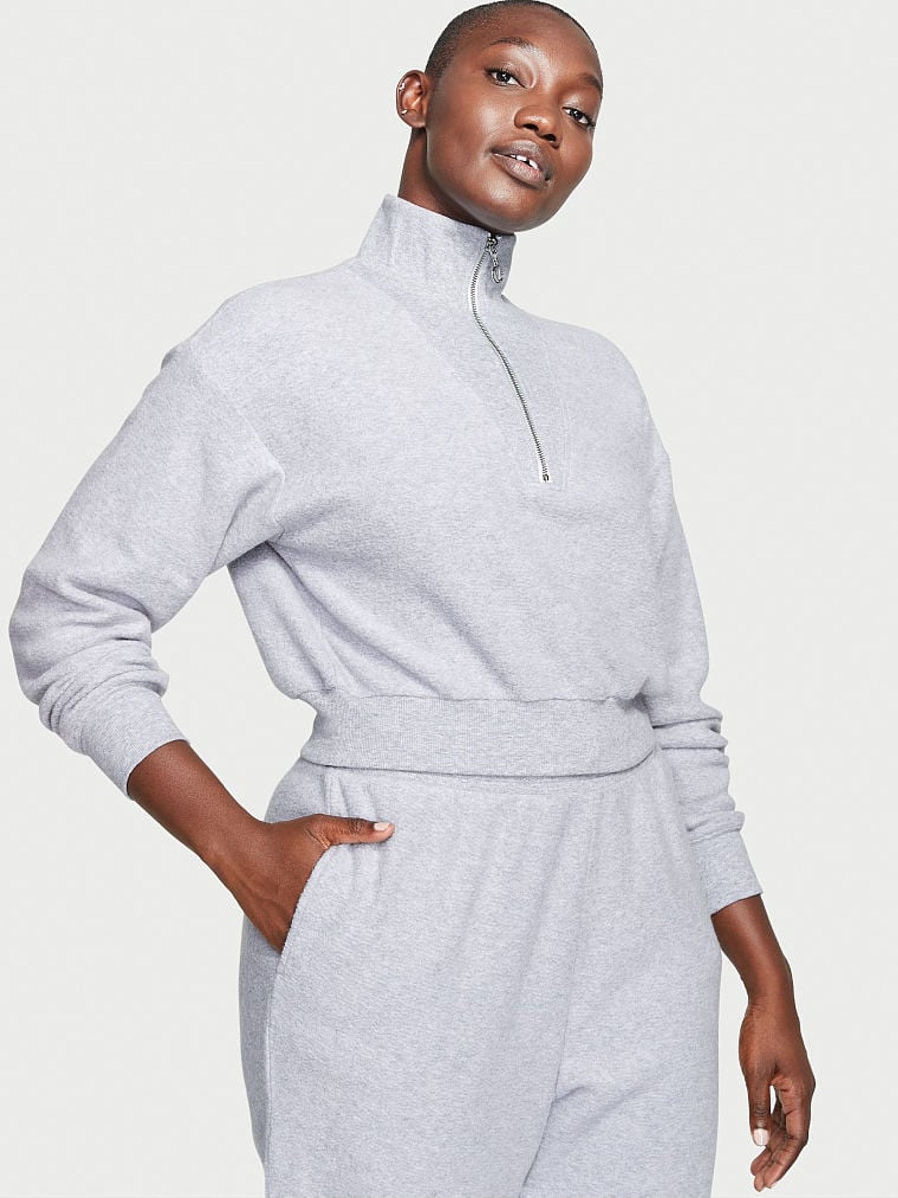Medum Heather Grey Half Zip High Neck Lounge Sweatshirt - Image 1 of 4