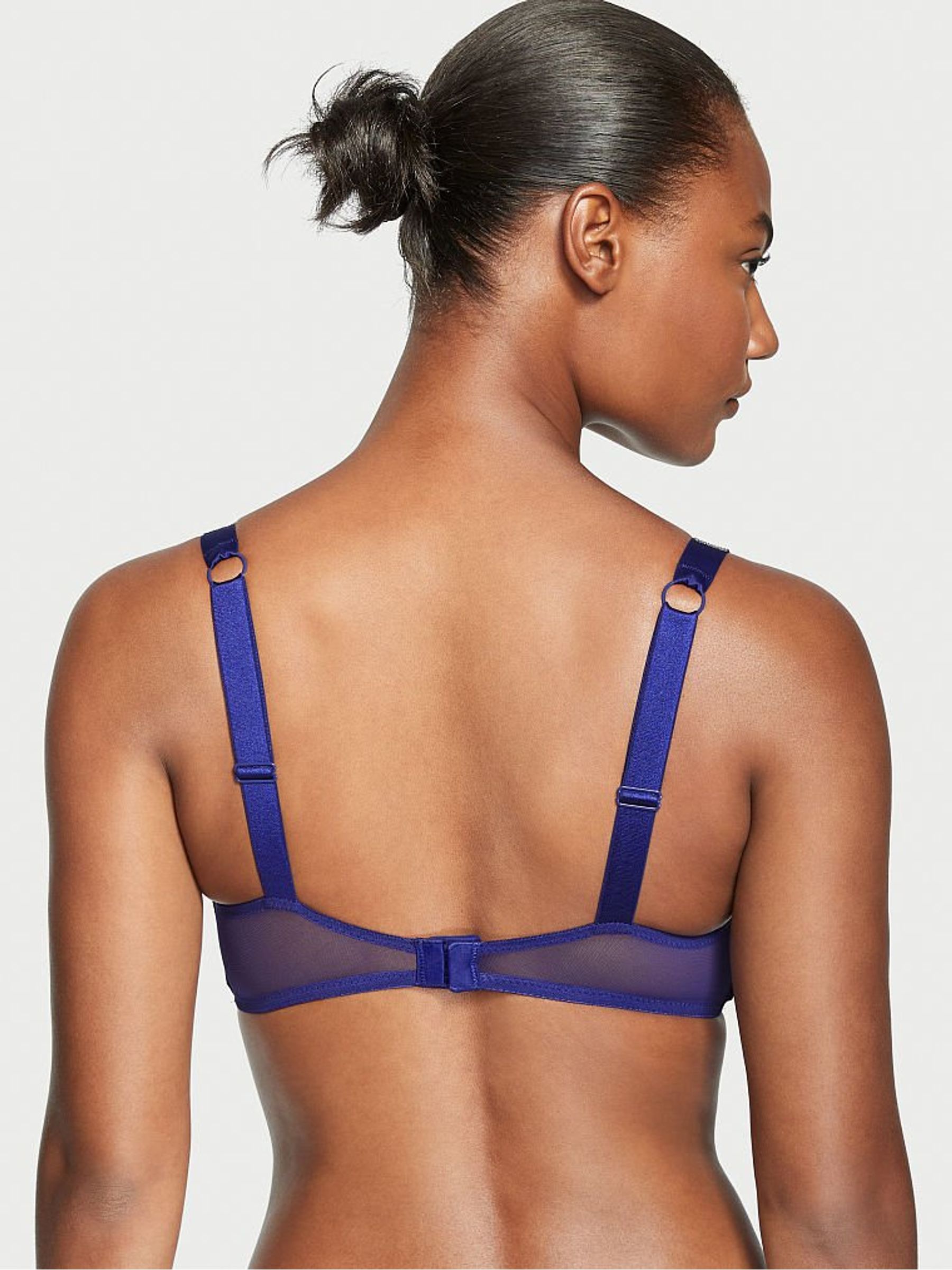 Night Ocean Blue Lace Shine Strap Add 2 Cups Push Up Bombshell Bra - Image 2 of 3